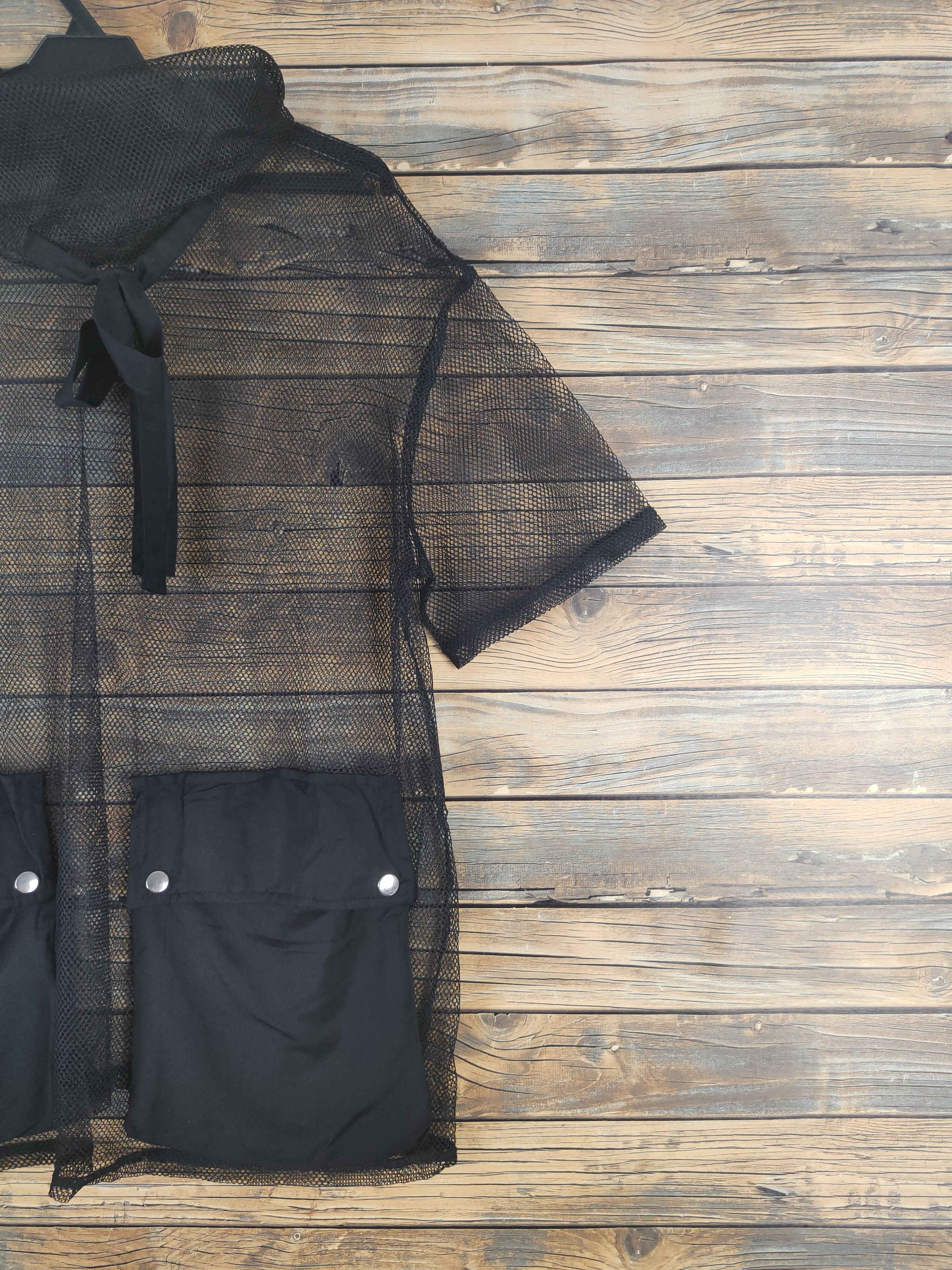 Vintage Very rare Art Black Net Transparent Short Sleeve Shirts Size US L / EU 52-54 / 3 - 5 Thumbnail