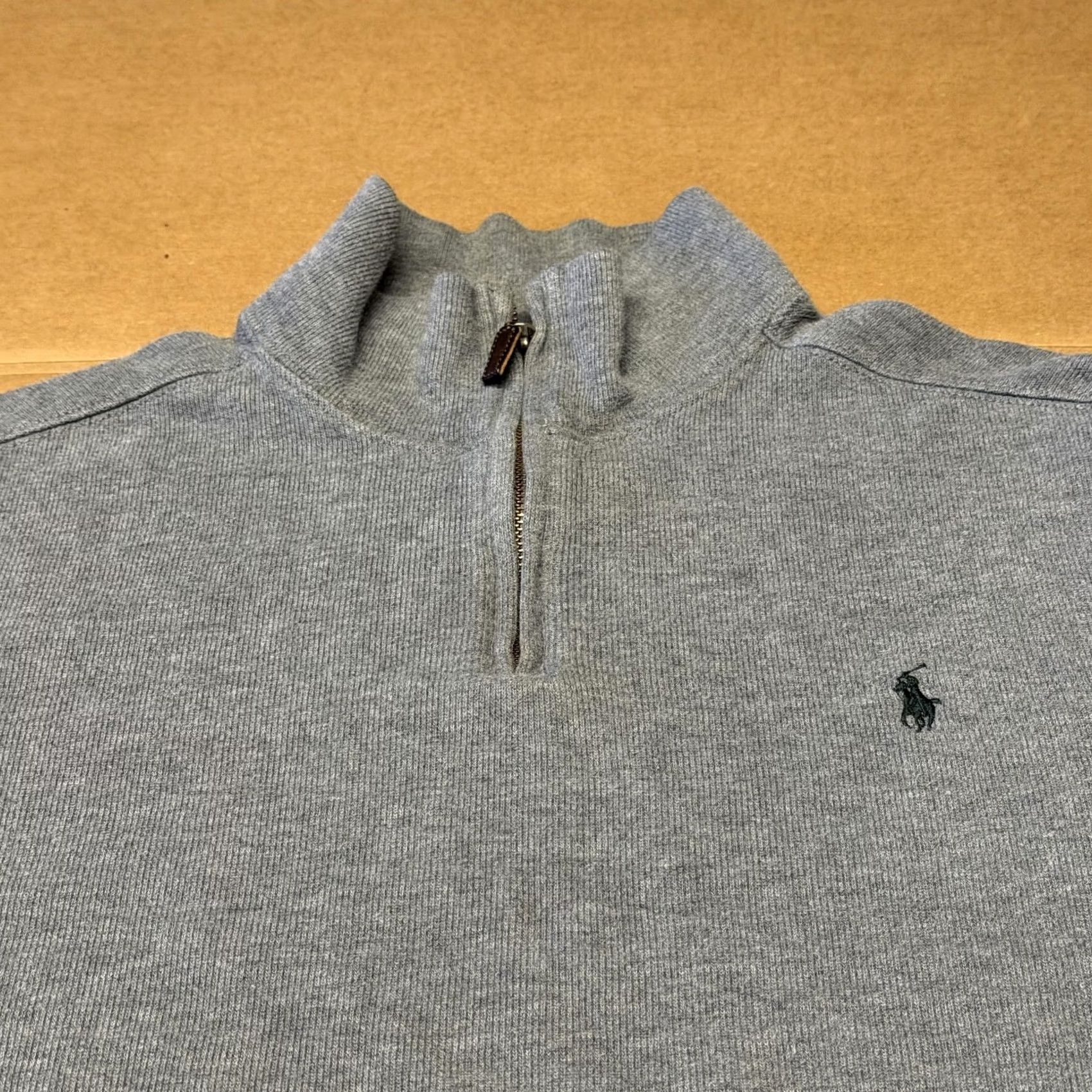 Polo Ralph Lauren Polo by Ralph Lauren Mens XL Gray 1/4 Zip Mock Neck Cotton Pullover Knit Sweater Size US XL / EU 56 / 4 - 4 Thumbnail
