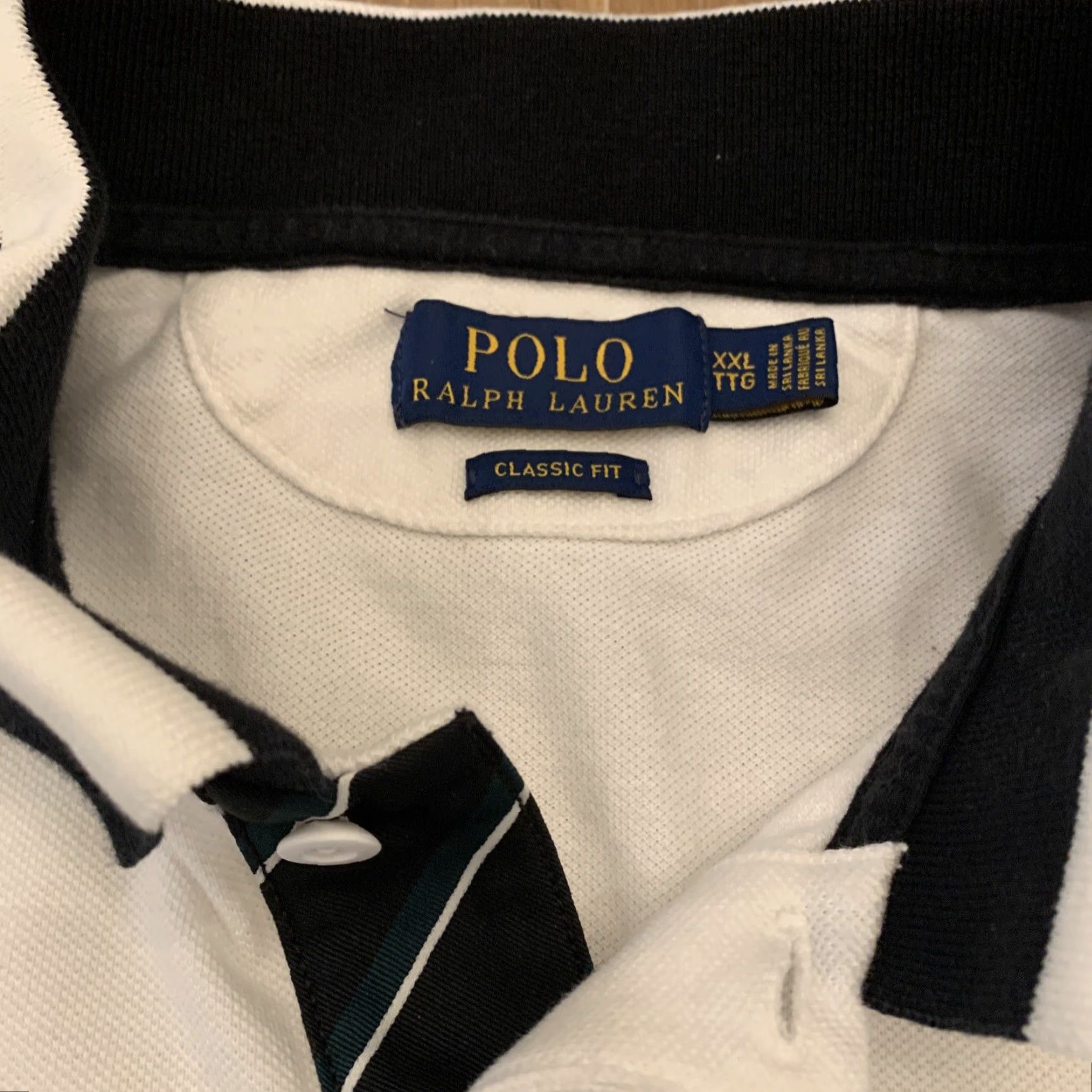 Polo Ralph Lauren VINTAGE Polo Ralph Lauren PRLC Crest Patch Collar Dress Rugby Stripe White & Blue Large 2XL Mens Polo Shirt Size US XXL / EU 58 / 5 - 3 Thumbnail