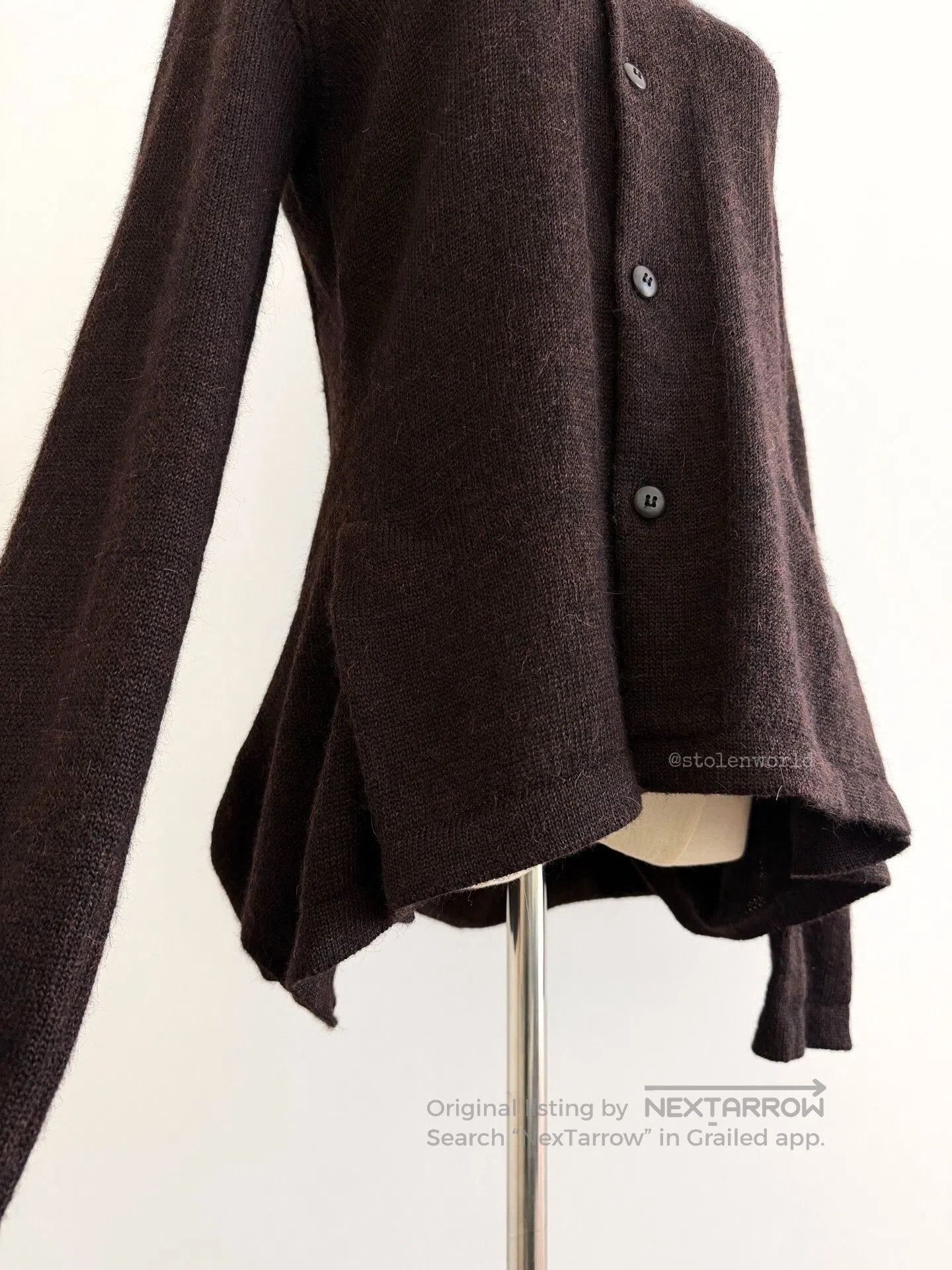 Y's unique brown wool knit cardigan. Size M / US 6-8 / IT 42-44 - 8 Thumbnail