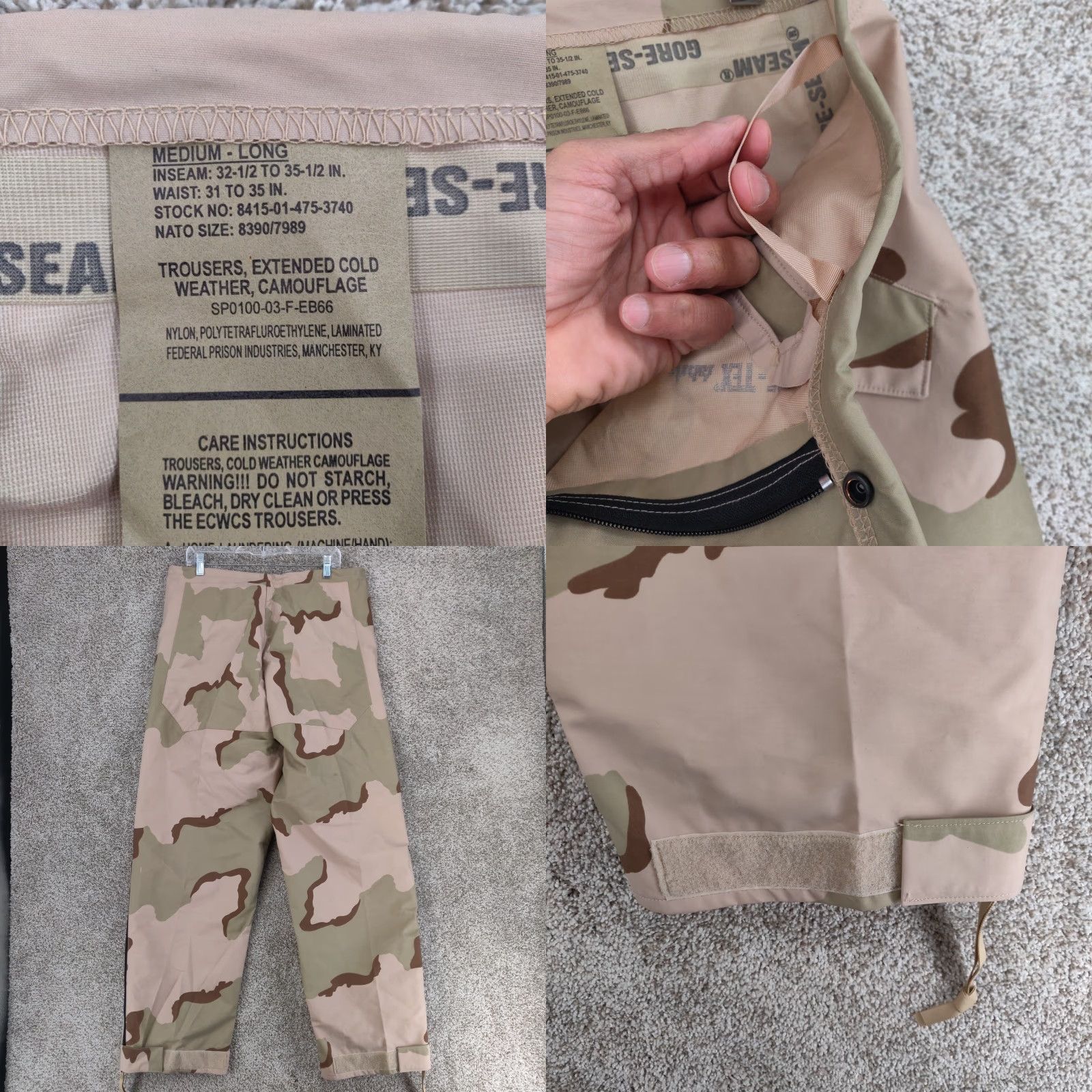 Vintage US Army Goretex Gore Seam Trousers Extended Cold Weather Pants Mens Medium Long Size US 31 - 9 Thumbnail