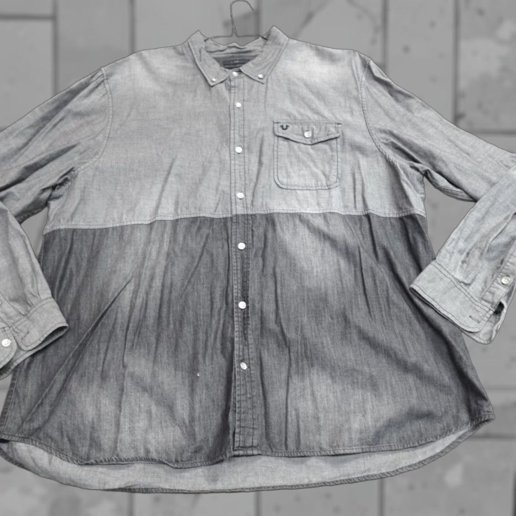 True Religion True Religion Shirt 3XL Gray Button-Down Slim 100% Cotton Chambray Shirt Mens Size US XXL / EU 58 / 5 - 1 Thumbnail