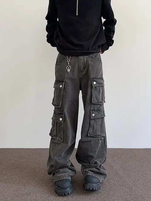 Japanese Brand Miyahara x Maki Gray Cargo Baggy Denim Jeans Size US 30 / EU 46 - 6 Thumbnail