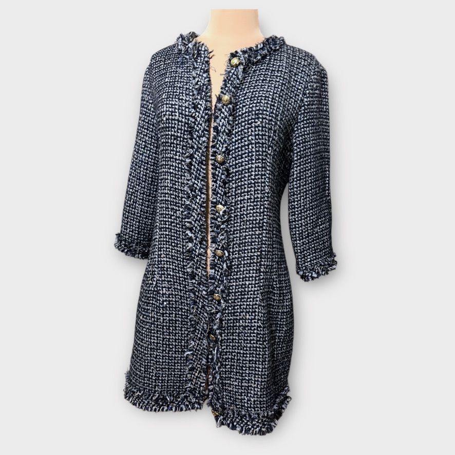 Zara Classic Tweed Boucle Jacket M Navy White Sequin Gold Button Size M / US 6-8 / IT 42-44 - 2 Thumbnail