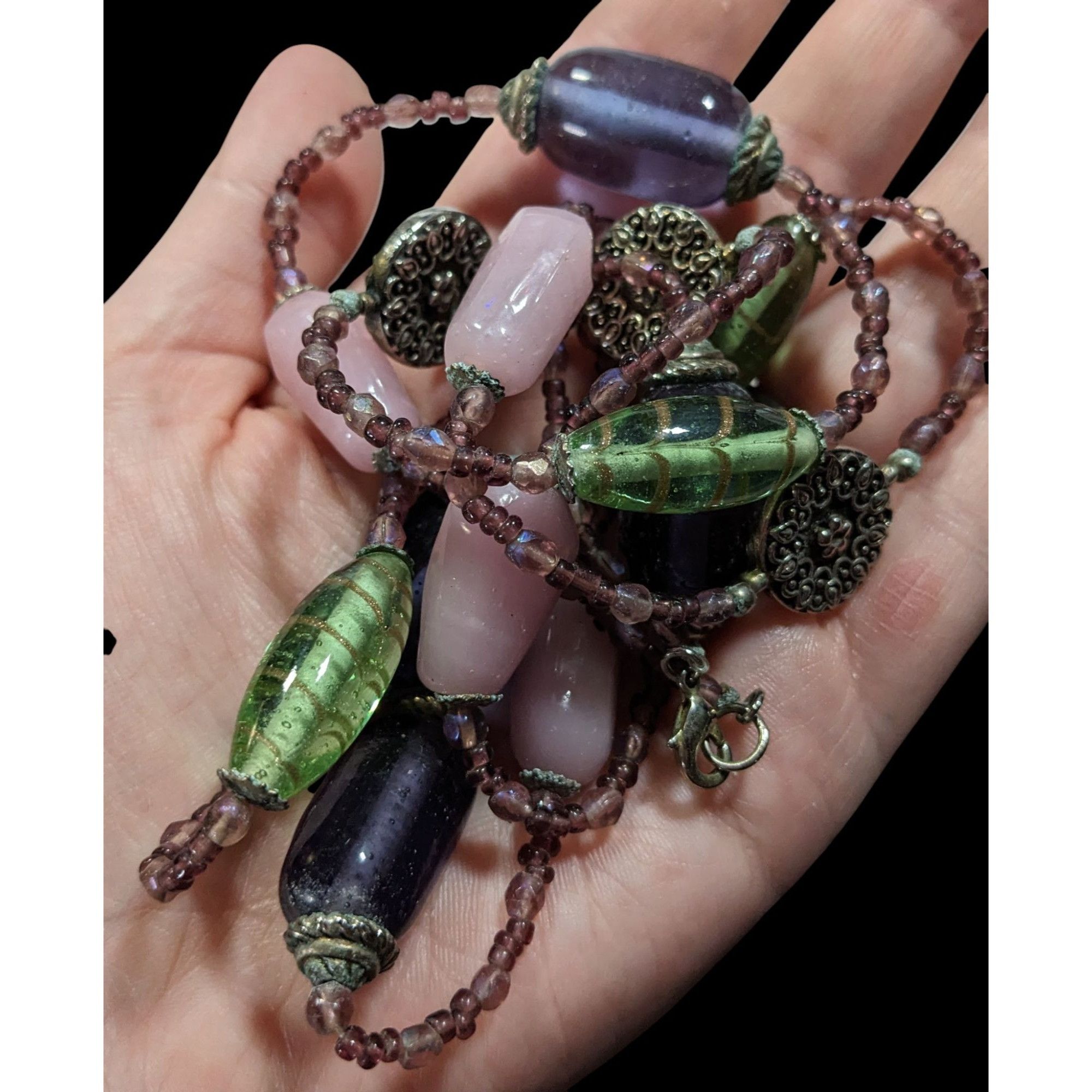 Handmade Handmade Vintage Green And Purple Glass Station Necklace Size ONE SIZE - 3 Thumbnail