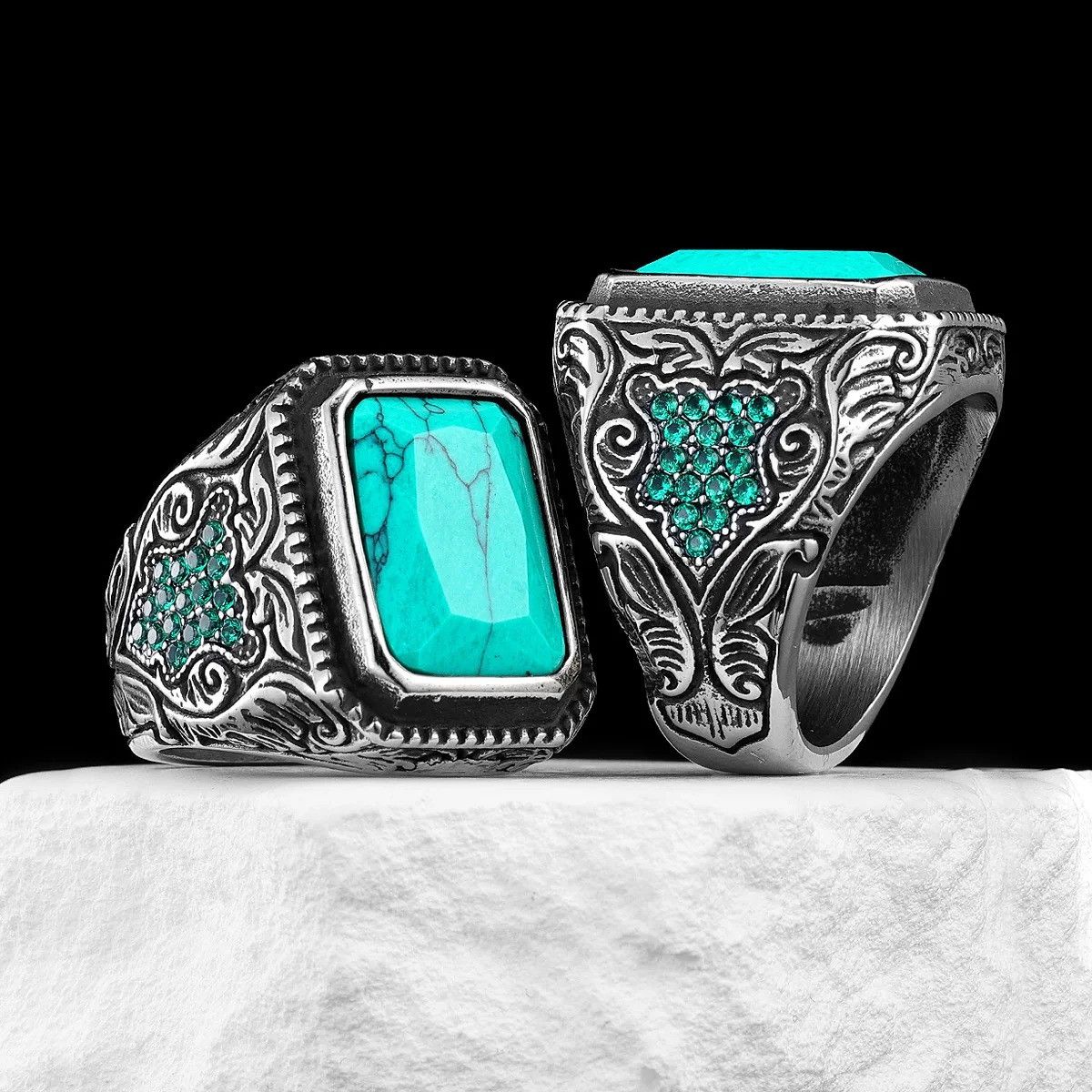 Jewelry Turquoise Gemstone Ring Streetwear Jewelry Fashion Gift Size ONE SIZE - 2 Thumbnail