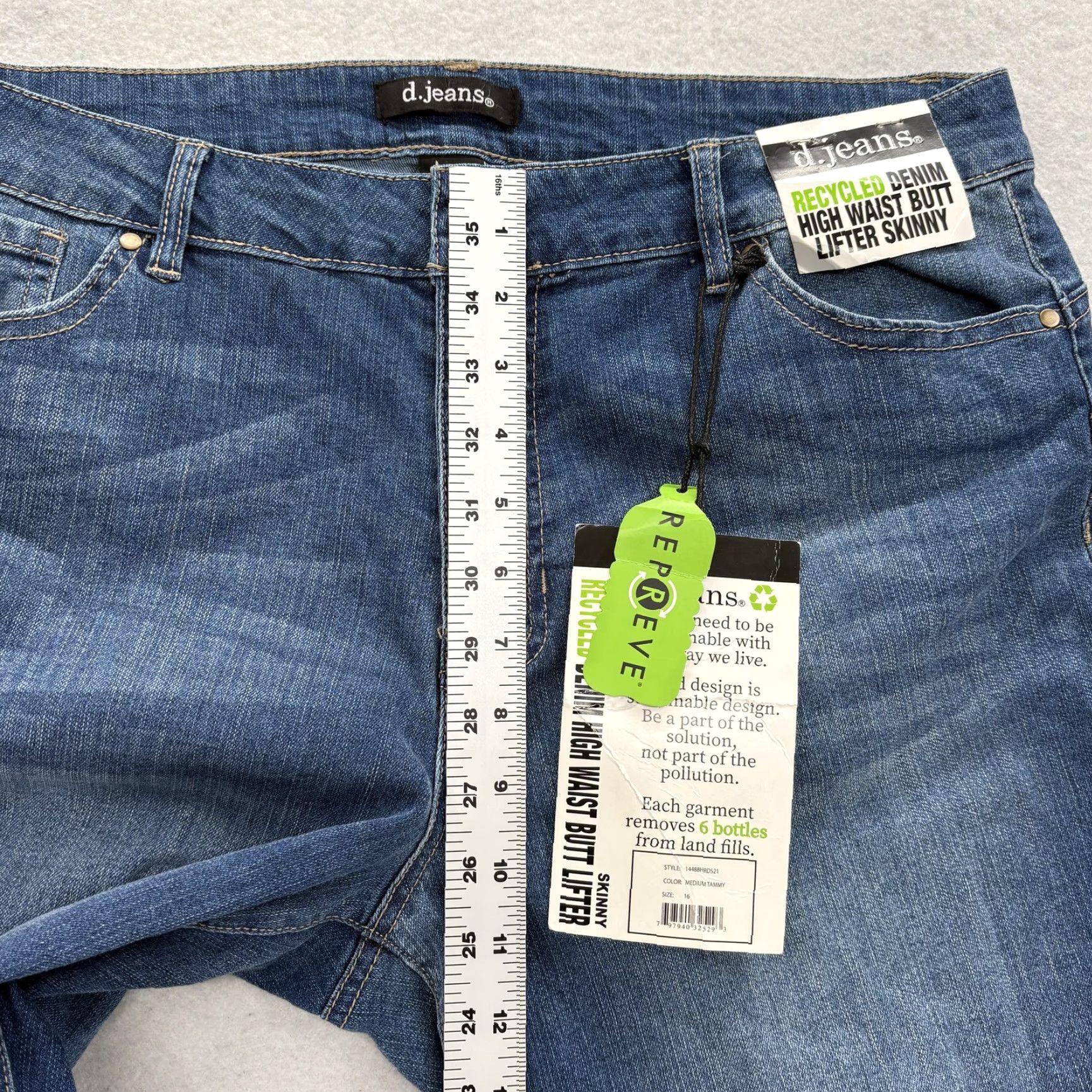 Vintage D. Jeans Recycled Denim Skinny Jeans Womens 16 Blue High Waist Button Fly NWT Jeans Womens 16 Blue High Waist Button Fly NWT Size 38" / US 16 / IT 52 - 6 Thumbnail