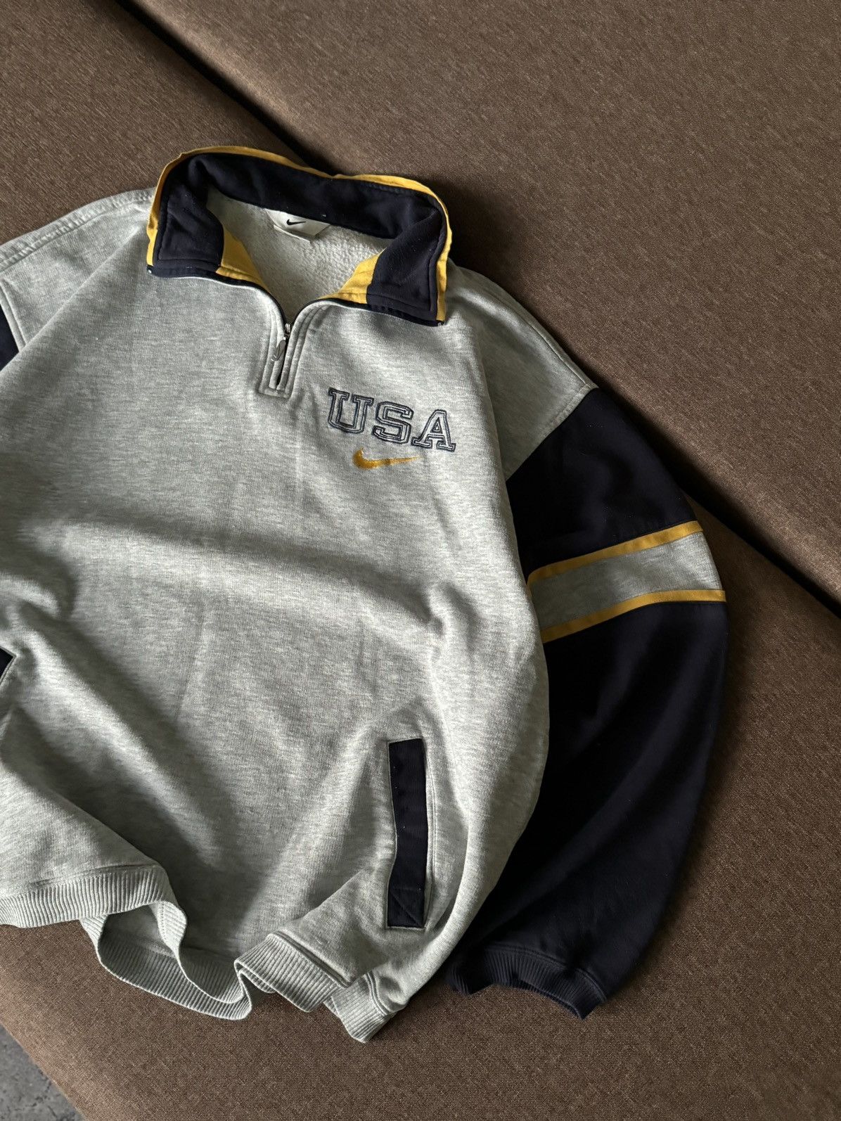 Nike × Vintage Vintage Nike USA oversized big logo 1/3 sweatshirt Size US XL / EU 56 / 4 - 10 Thumbnail