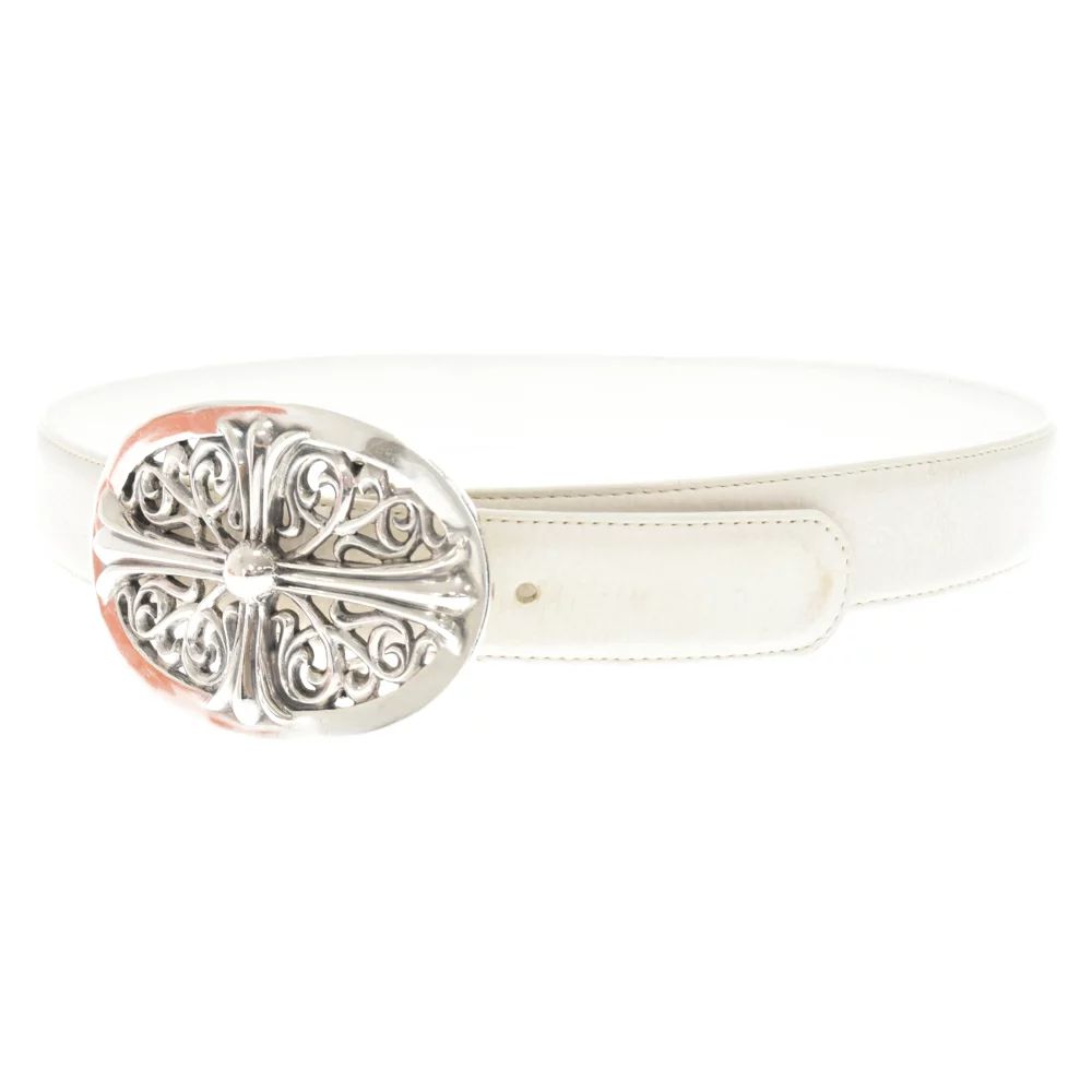 Pre-owned Chrome Hearts Oval Buckle Belt In White