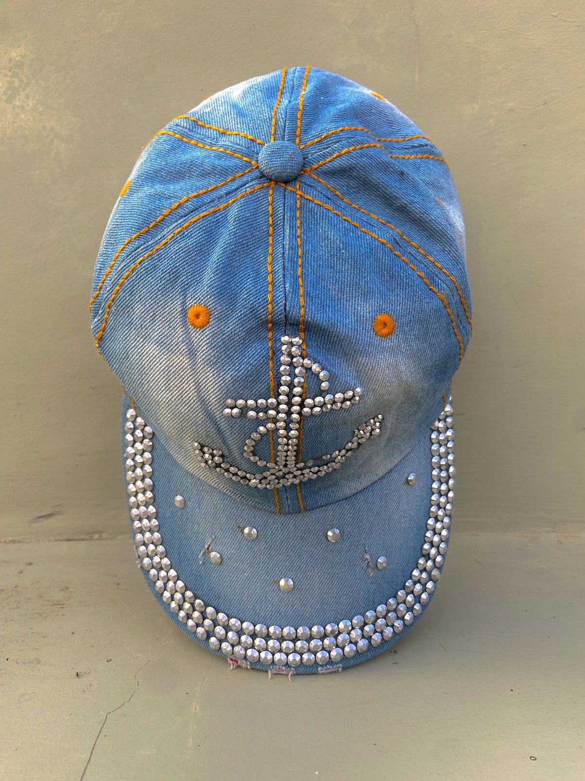 Le Grande Bleu (L.G.B.) 2000s zircon studded ship anchor denim hat Size ONE SIZE - 4 Thumbnail