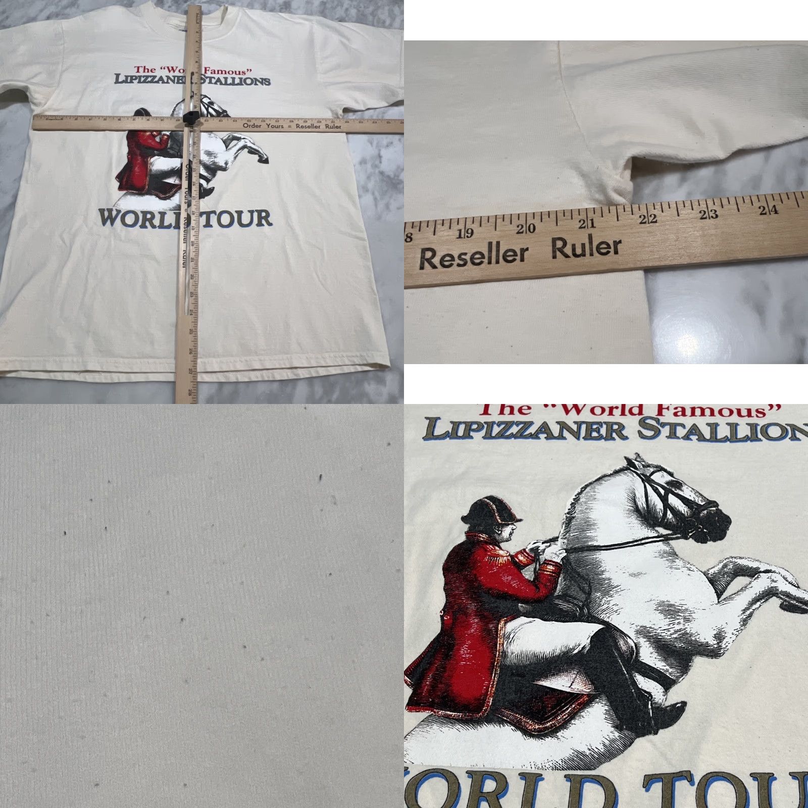 Gildan VINTAGE Lipizzaner Stallions World Tour T Shirt Men's Large Graphic Print Beige 90s Horse Gildan Ultra Cotton Size US L / EU 52-54 / 3 - 8 Thumbnail