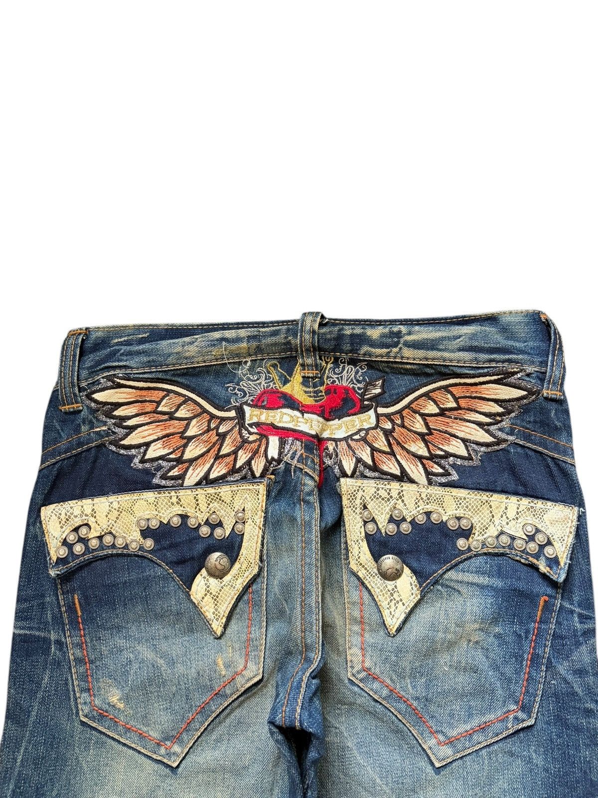 If Six Was Nine Vintage Red Pepper Double Wings Heart Distressed Jeans Size 29" - 3 Thumbnail