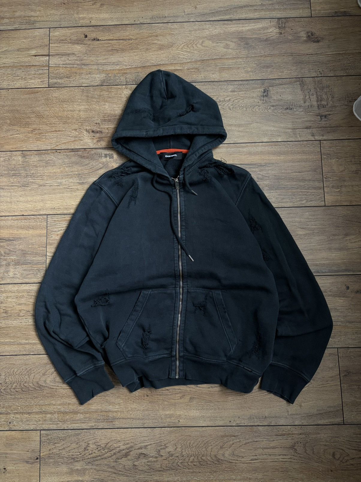Diesel Rare Diesel Destroyed Zip Graphite Hoodie Streetwear Size US L / EU 52-54 / 3 - 8 Thumbnail