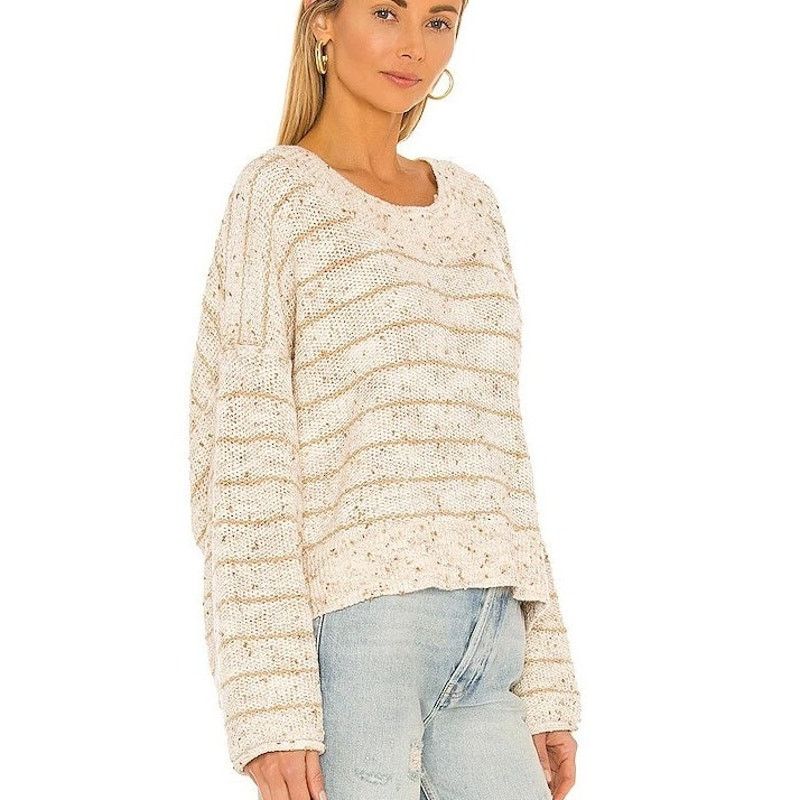 Free People Starlight Striped Pullover Sweater Sz M Granola