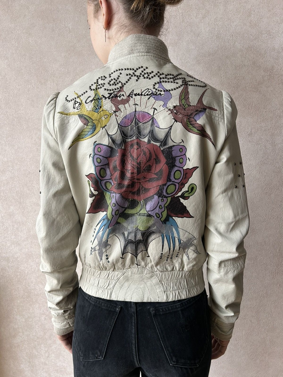 Ed Hardy Y2K Ed Hardy Studded Japan Style Tattoo Leather Jacket Size XS / US 0-2 / IT 36-38 - 4 Thumbnail
