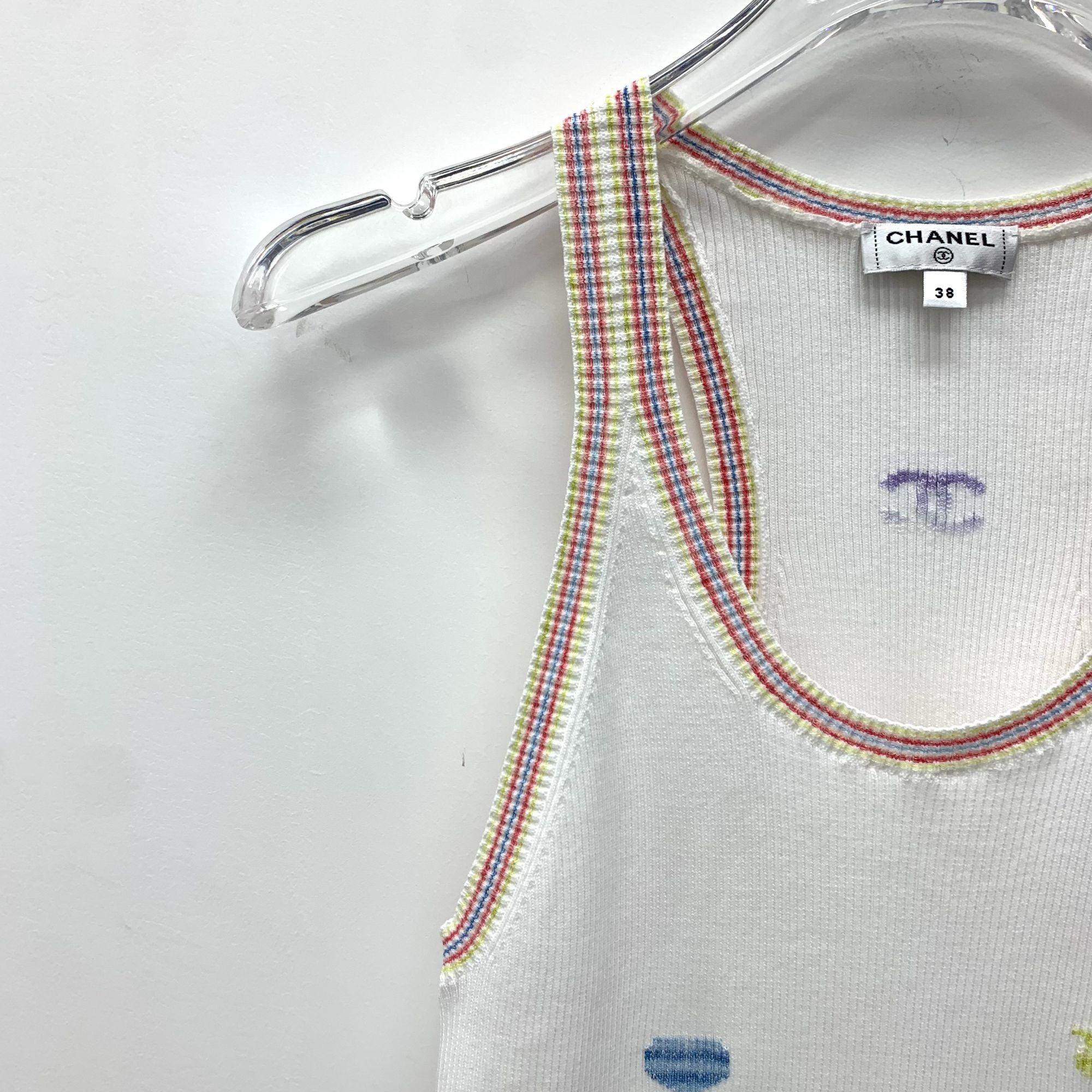 Chanel Chanel White Cotton Knit Sleeveless Tank Top With Multicolor Size S / US 4 / IT 40 - 7 Thumbnail