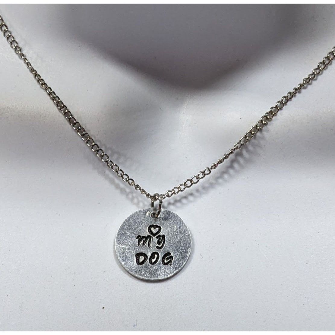 Handmade Love My Dog Hand Stamped Silver Tone Pendant Necklace Size ONE SIZE - 4 Thumbnail