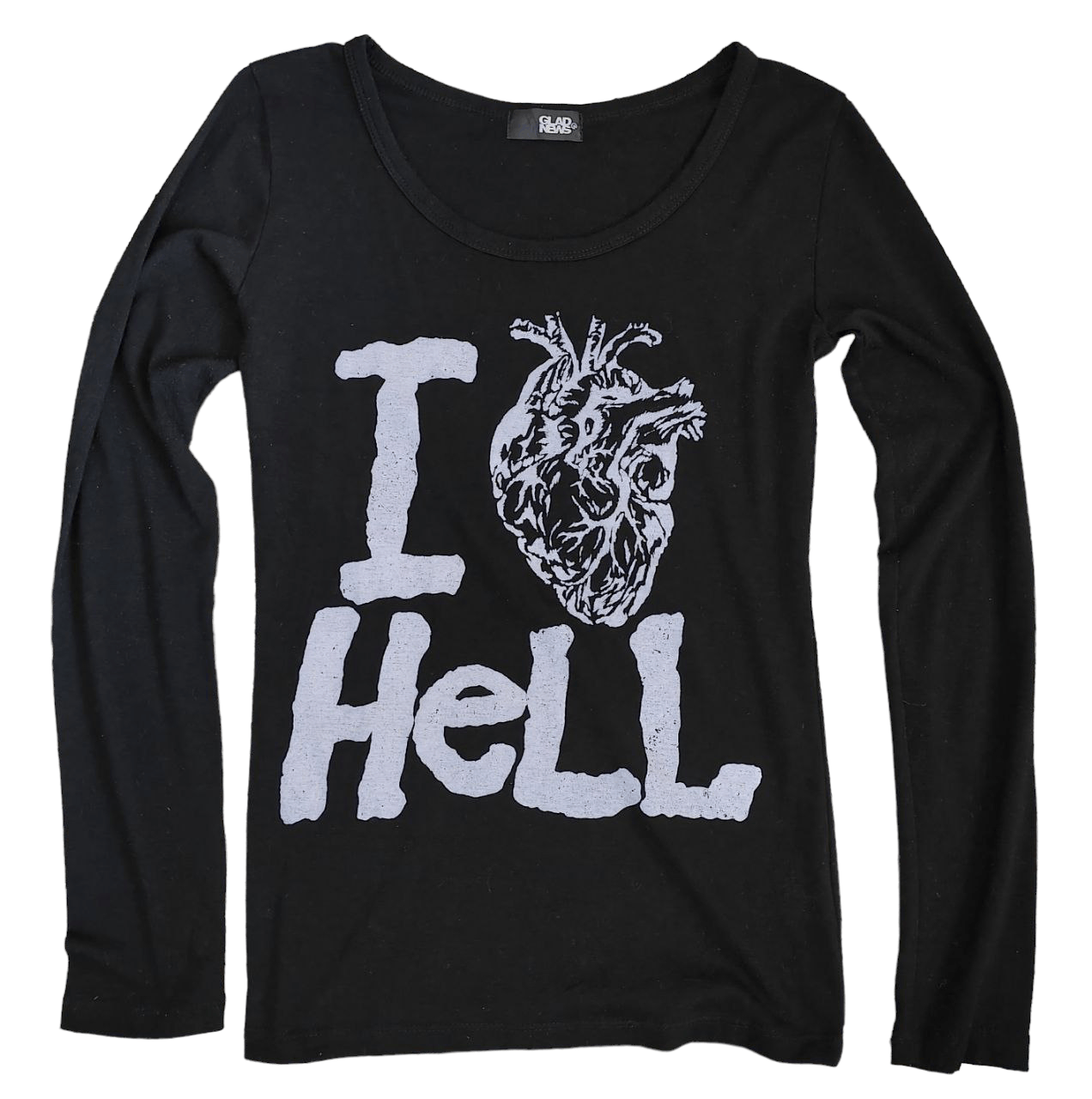 image of Humor x Seditionaries Glad News I Heart Hell T in Black, Women's (Size Small)