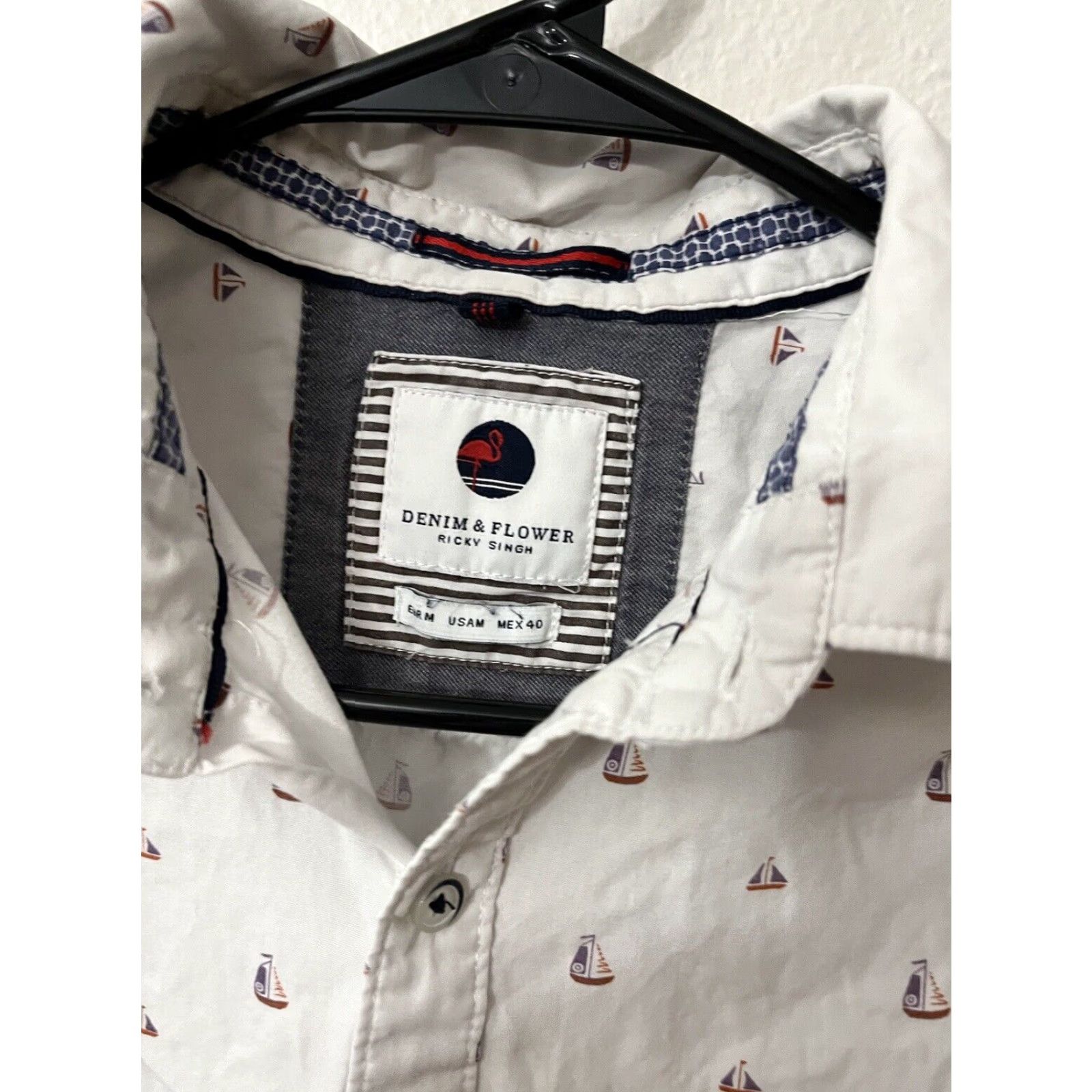 Denime VINTAGE Denim & Flower Ricky Singh Shirt Den Capbtn-Up Short Sleeve Men M White Sailboat Logo Blue 90s Mens Size US M / EU 48-50 / 2 - 2 Thumbnail