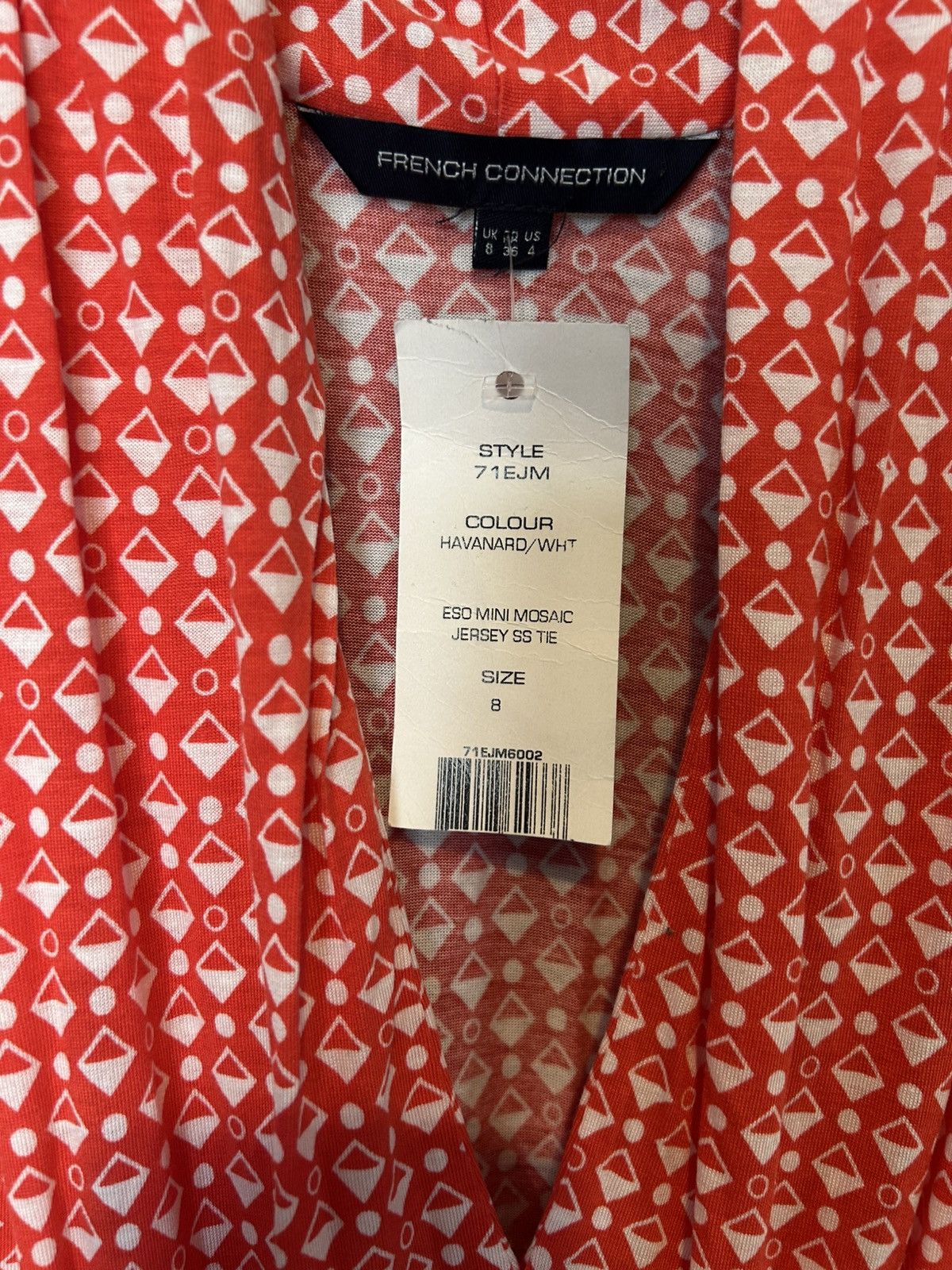 French Connection French Connection Mosaic Print Tie Jersey Dress - Red/White Size S / US 4 / IT 40 - 2 Thumbnail