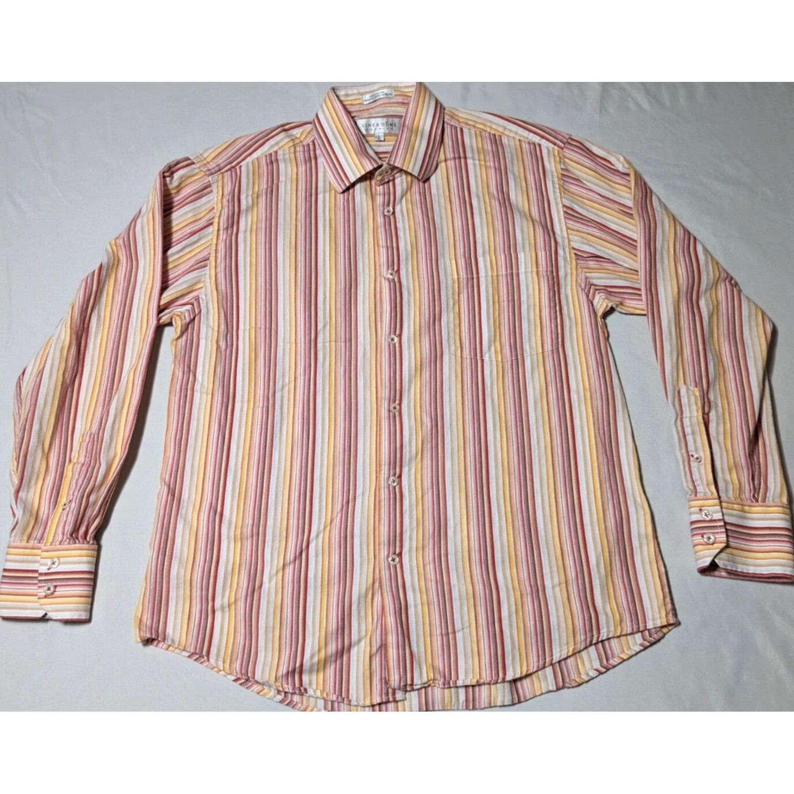 Vintage LINEA DOME CHEMISE Men Large 16 1/2 Red Orange Striped 100% Cotton Button-Up Shirt Size US L / EU 52-54 / 3 - 3 Thumbnail