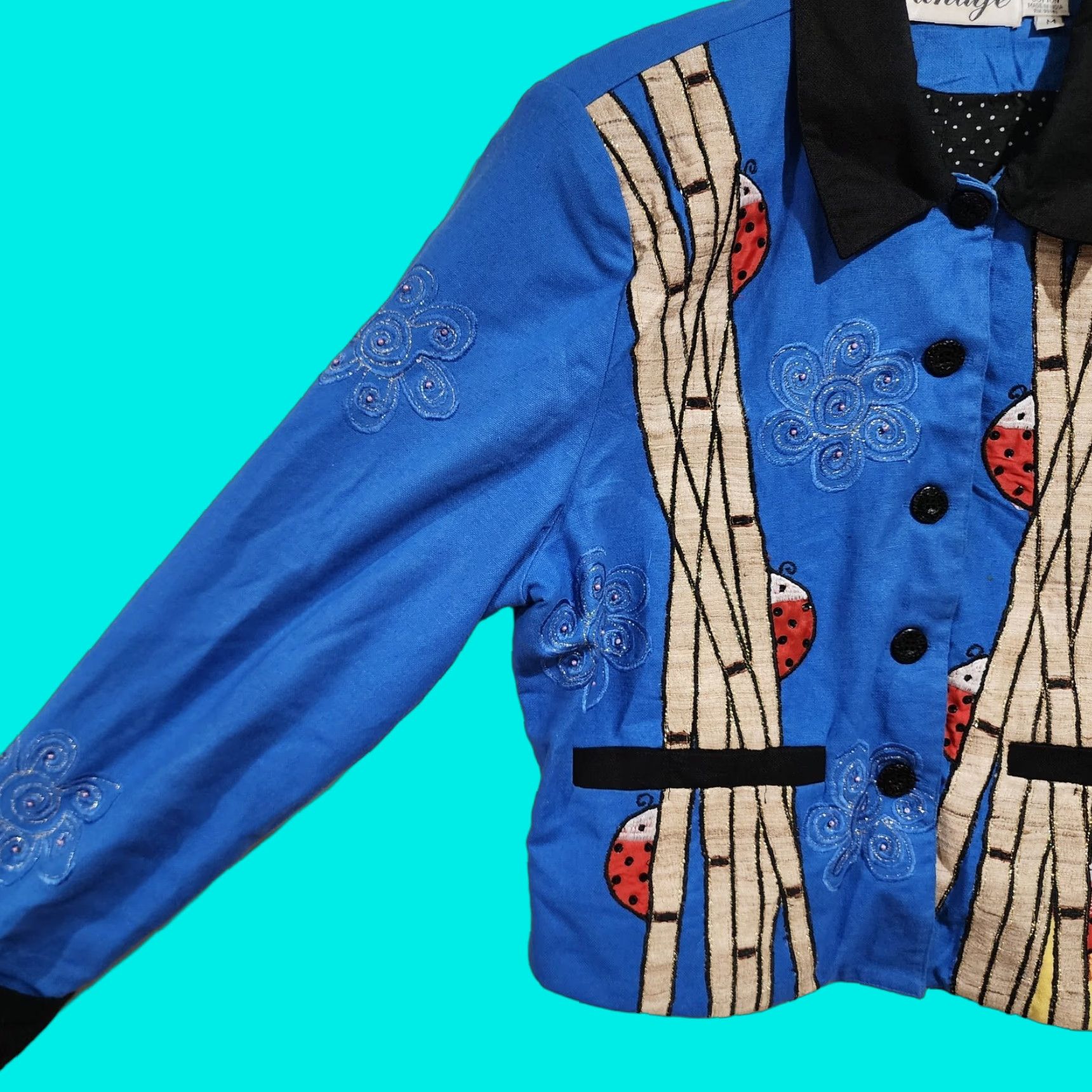 VINTAGE Anage Wearable Art Button Up Jacket Blazer Multicolor 