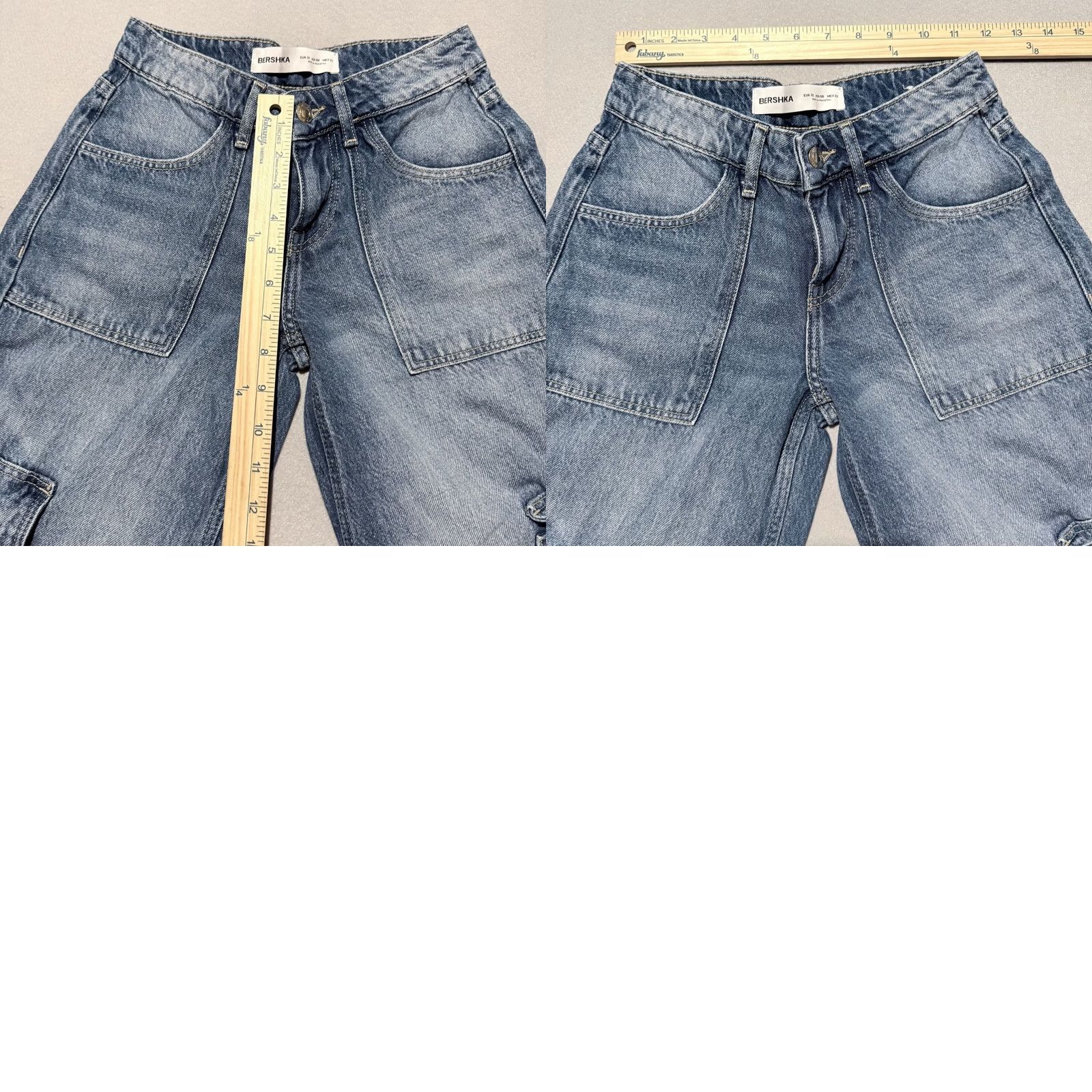 Bershka Bershka Jeans Women Blue Mid Cargo Flared Relaxed Baggy Y2K 00 Vintage City 90s Bohemian Logo Size 24" / US 00 / IT 34 - 9 Thumbnail