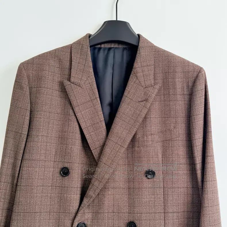 Celine Celine Brown Plaid Double-breasted Suit Size US M / EU 48-50 / 2 - 2 Thumbnail