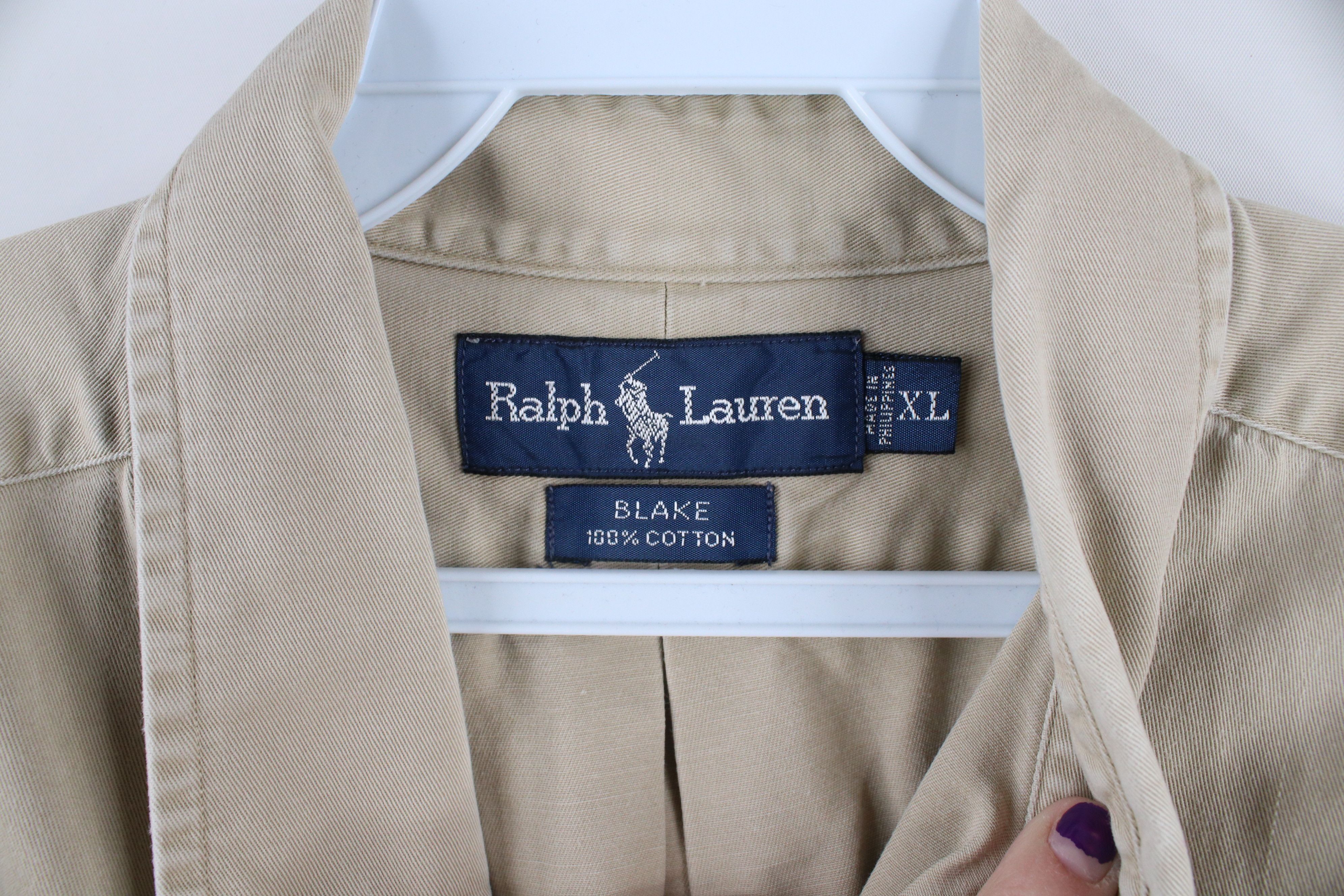 Ralph Lauren × Vintage Vintage 90s Ralph Lauren Collared Button Down Shirt Beige Size US XL / EU 56 / 4 - 5 Thumbnail