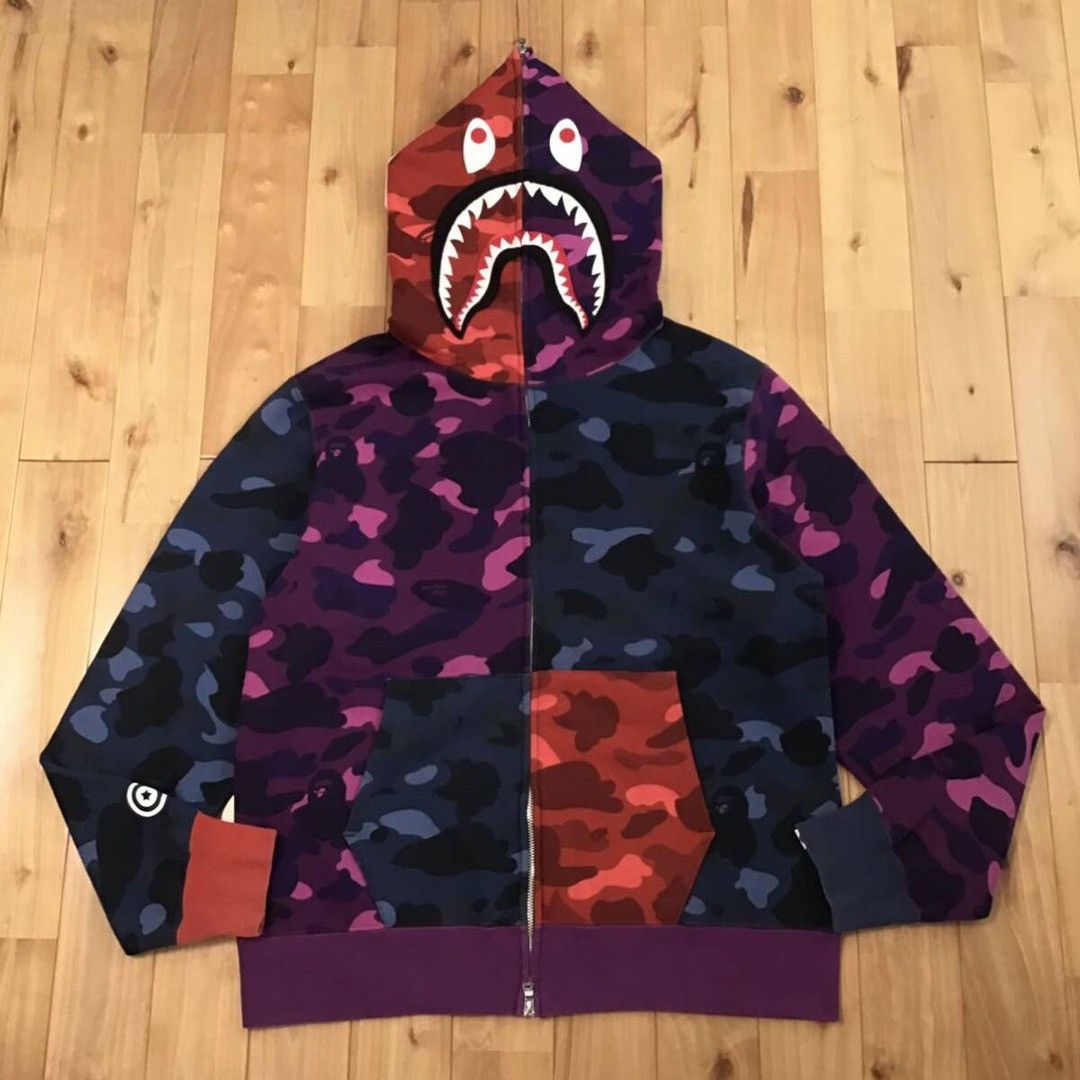 Bape BAPE Shark full zip hoodie crazy camo a bathing ape | Grailed