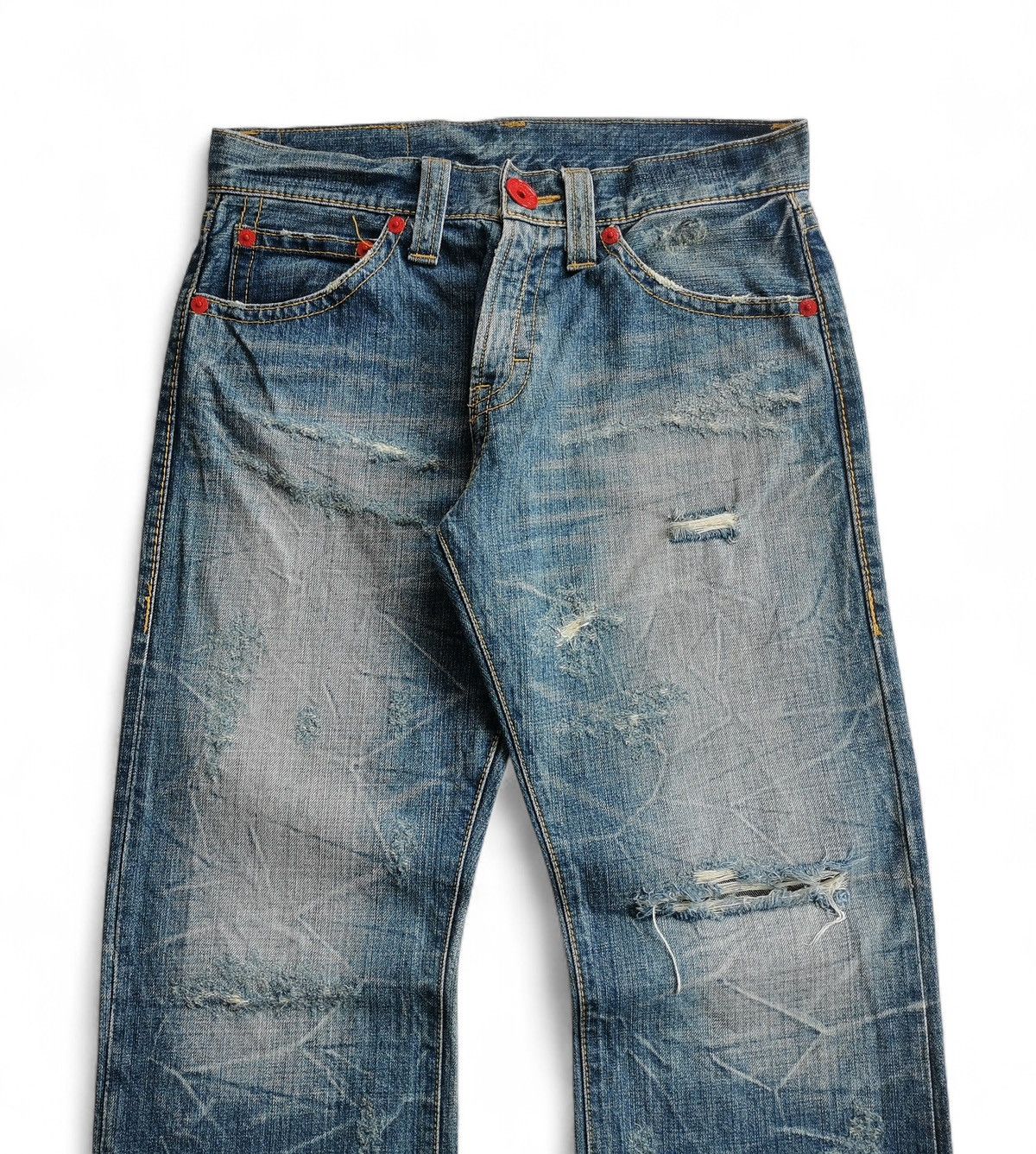 Vintage Flare Co&Lu Distressed Light Wash Jeans Red Accents Size US 32 / EU 48 - 7 Thumbnail