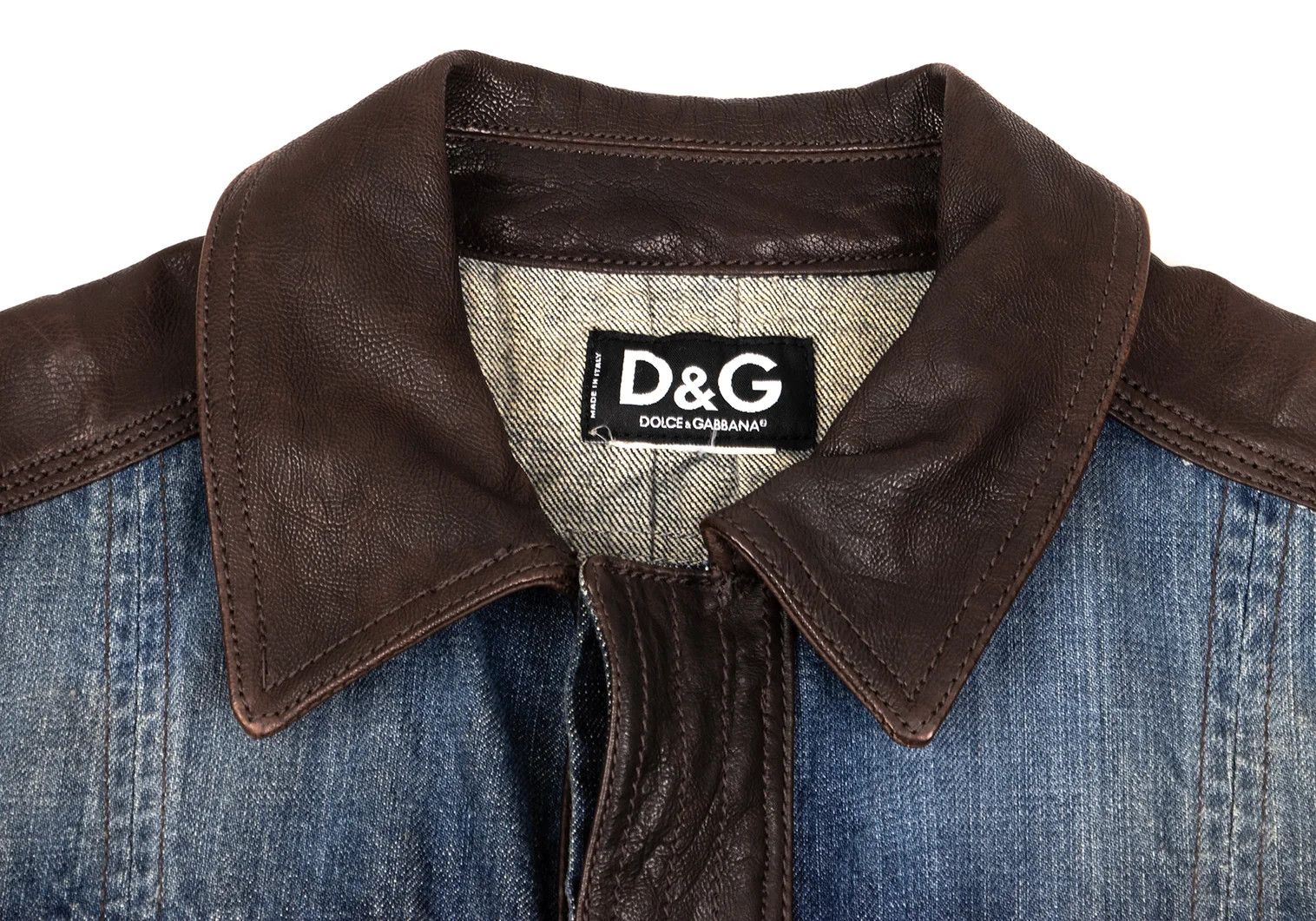 Dolce & Gabbana Cut Design Leather-Trim Denim Jacket Indigo Size M Size US M / EU 48-50 / 2 - 3 Thumbnail