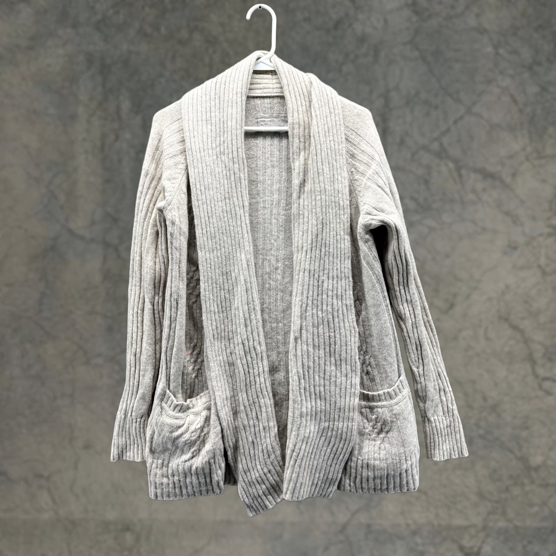 Allsaints AllSaints Cardigan Sweater Womens 8 Beige Cable-Knit Open Front Pockets Size M / US 6-8 / IT 42-44 - 1 Thumbnail
