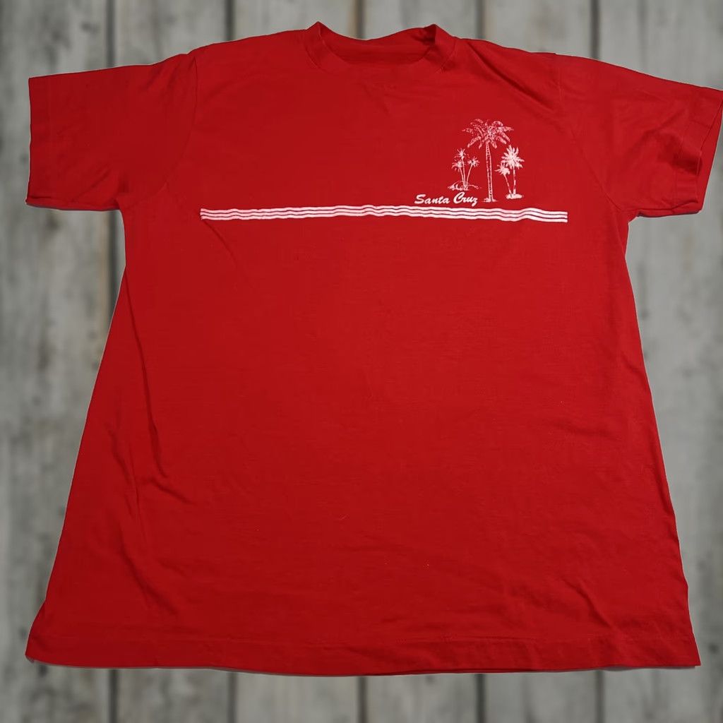 Vintage VINTAGE Santa Cruz Shirt L Unbranded Graphic Tee Red Palm Trees No Tag Unisex Short Sleeve 1980s Cotton Size US L / EU 52-54 / 3 - 1 Thumbnail
