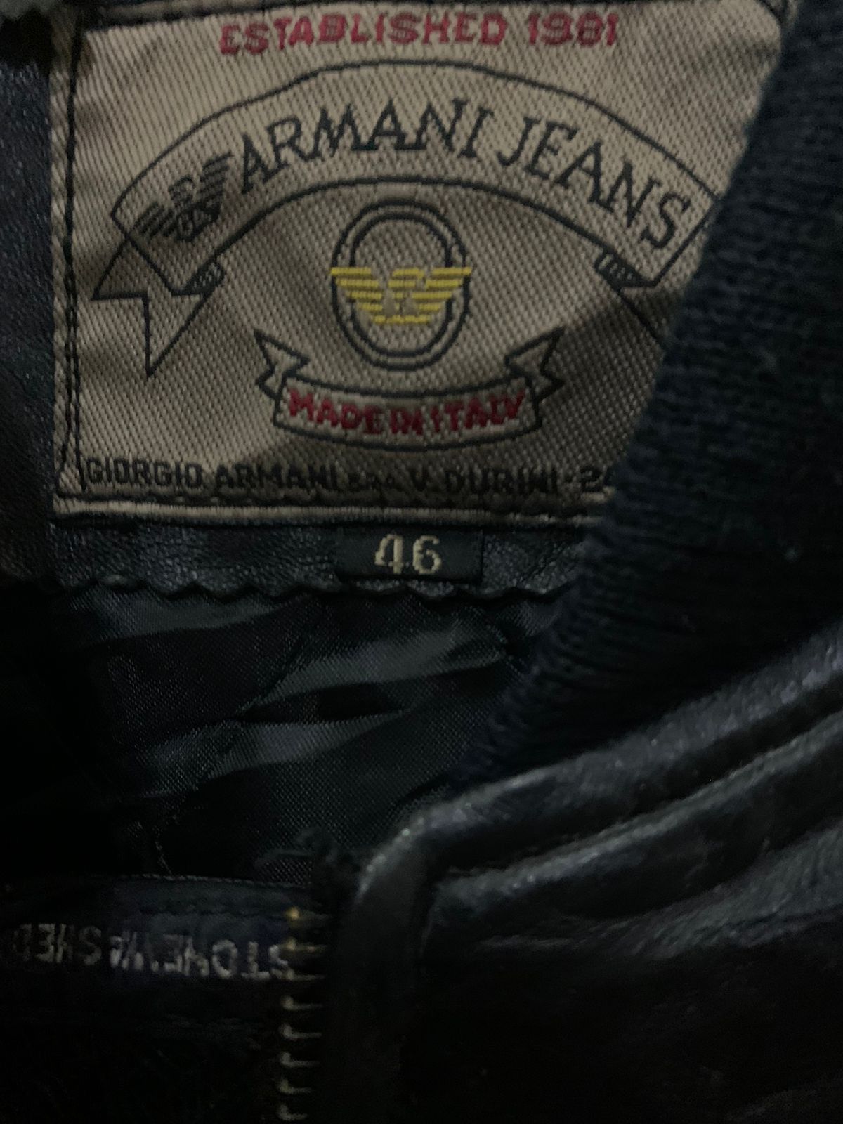 Armani × Vintage Vintage Armani Jeans Leather Jacket Size US S / EU 44-46 / 1 - 5 Thumbnail