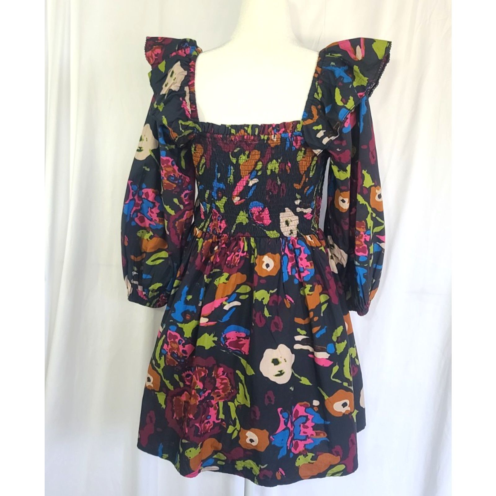 Cleobella Cleobella Womens Black Floral Kira Mini Dress Small Smocked Size S / US 4 / IT 40 - 7 Thumbnail