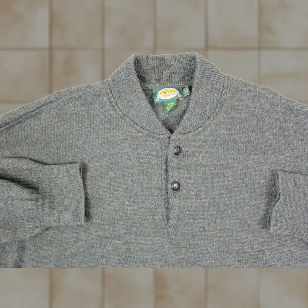 Vintage VINTAGE Cabela's Sweater Mens 2XL 2XLT 2XL Tall Green Henley Wool Crew Neck Elbow Patch Made in USA Shirt Size US XXL / EU 58 / 5 - 1 Thumbnail