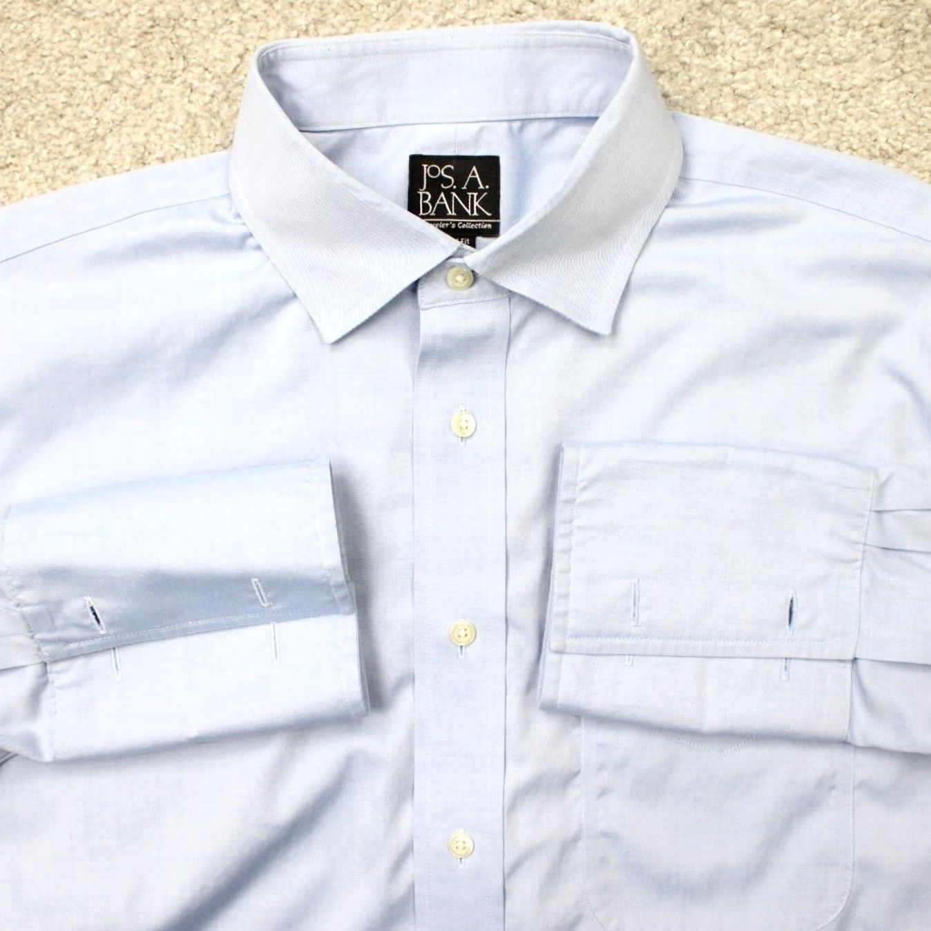Jos. A. Bank Jos A Bank Shirt Mens 16 1/2, 33 Blue Traveler's Tailored Fit French Cuff L/S Dress Shirt Size US XL / EU 56 / 4 - 2 Thumbnail