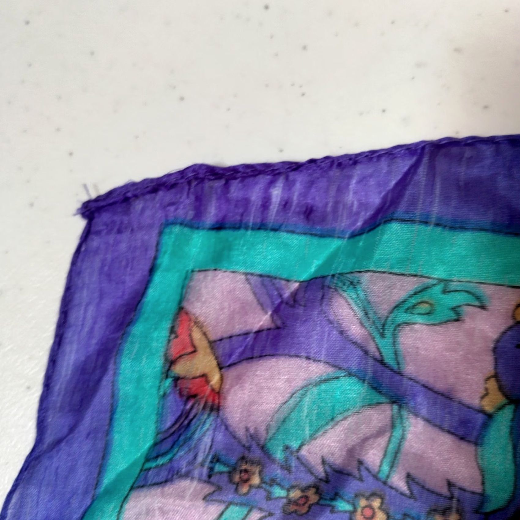 Vintage VINTAGE Scarf Purple Blue Gold Floral Medallion Rectangle Distressed Silk 18.5x67" READ Womens Size ONE SIZE - 7 Thumbnail