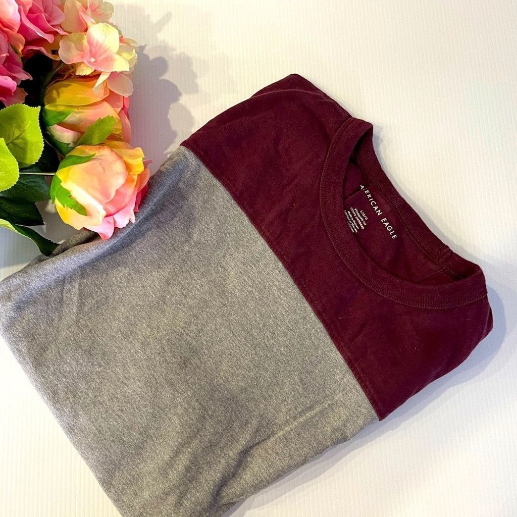 American Eagle Outfitters American Eagle Men’s Gray & Burgundy T-shirt Size L Size US L / EU 52-54 / 3 - 1 Thumbnail