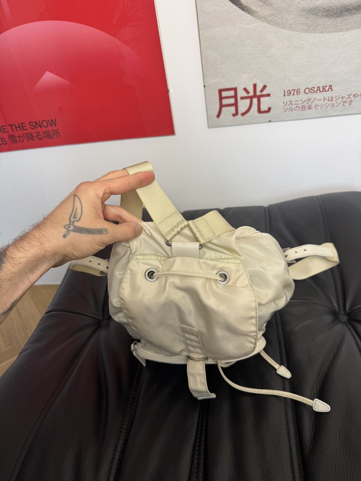 Prada Vintage Prada Beige Medium Nylon Backpack Designer High End Size ONE SIZE - 10 Thumbnail