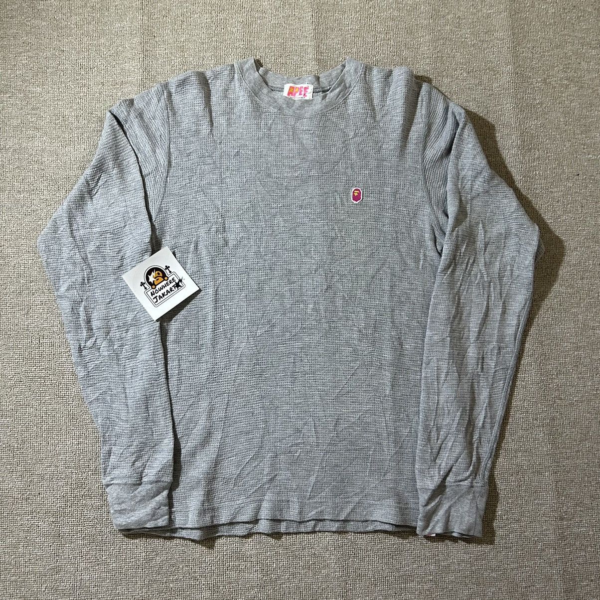 image of Bape x Nigo Apee Thermal One Point Long Sleeve Tee in Grey, Women's (Size Small)