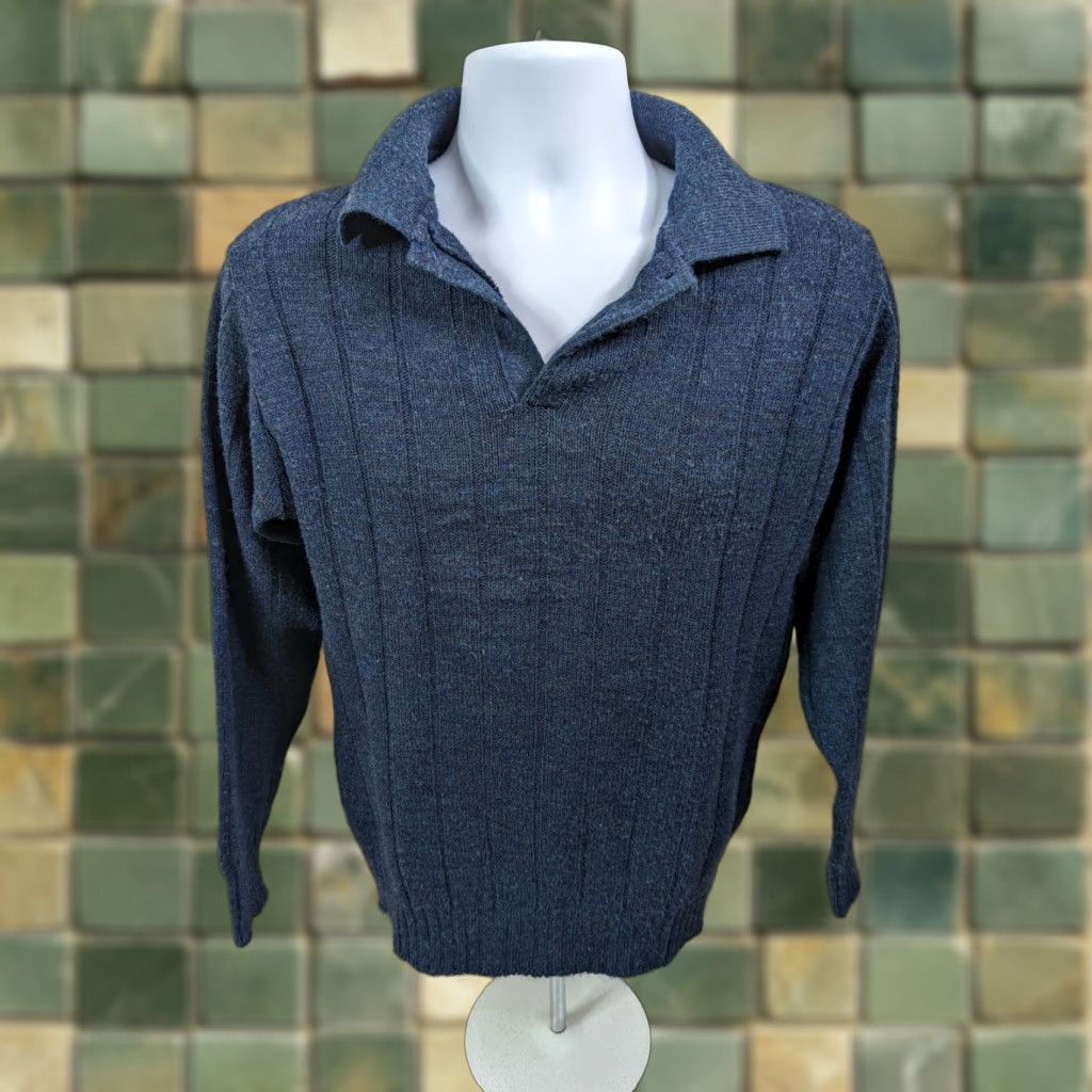 Vintage VINTAGE JC Penny The Mens Shop Blue Collared Wool Sweater Henley M Pullover Knit S4C Mens Size US M / EU 48-50 / 2 - 1 Thumbnail