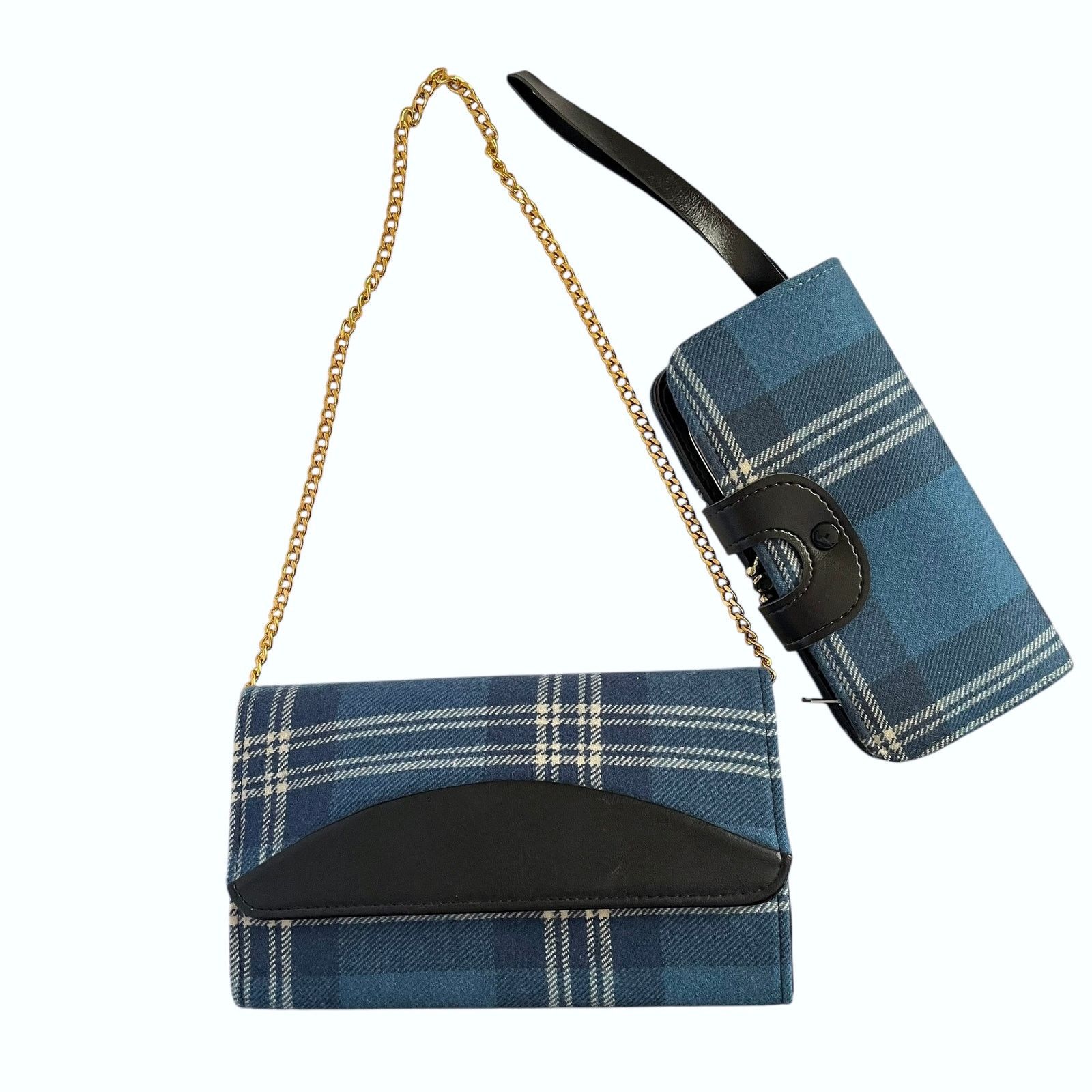 Vintage Vintage Brown's of Bermuda Blue Wool Tartan Handbag & Wallet Size ONE SIZE - 16 Thumbnail