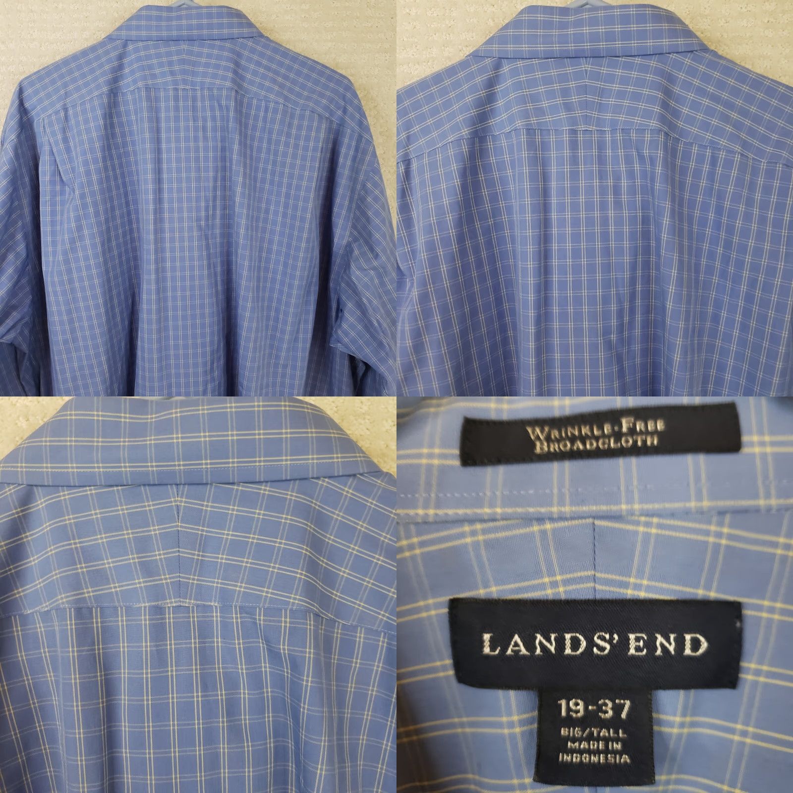Lands' End Lands' End Men's Big & Tall 19-37 Traditional Fit Blue Check No Iron Twill Shirt Size US XXL / EU 58 / 5 - 8 Thumbnail