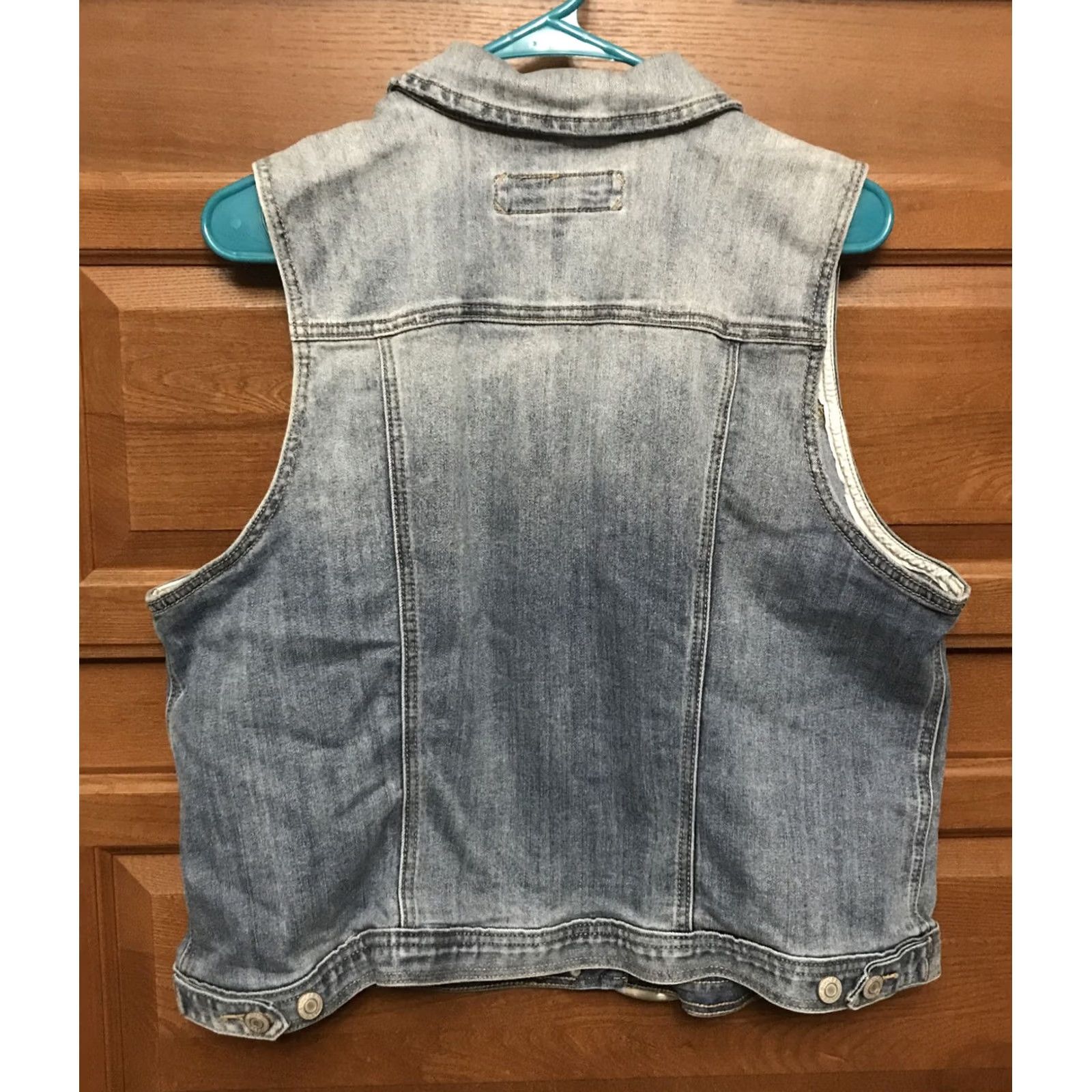Vintage Maurices Denim Vest Sz 1 Light Blue Jean Button Collared Pockets Stretch Vest Women Regular Modern Retro 1371 Size 25" / US 0 / IT 36 - 2 Thumbnail