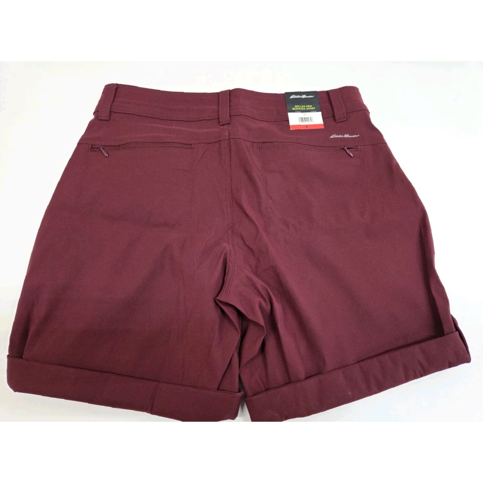 Eddie Bauer NWT Eddie Bauer Women's Bermuda Shorts Maroon 8 Stretch Nylon Spandex Rolled Hem Zip Front Flat Front Pockets Casual Outdoor Hiking Beach Womens Size 30" / US 8 / IT 44 - 2 Thumbnail