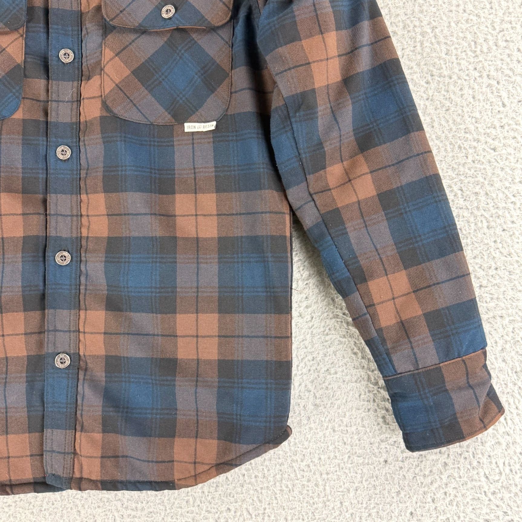 Vintage Iron and Resin Carpenter Shirt Jacket Men XS Blue Plaid Quilted Long Sleeve Shirt Size US XS / EU 42 / 0 - 3 Thumbnail