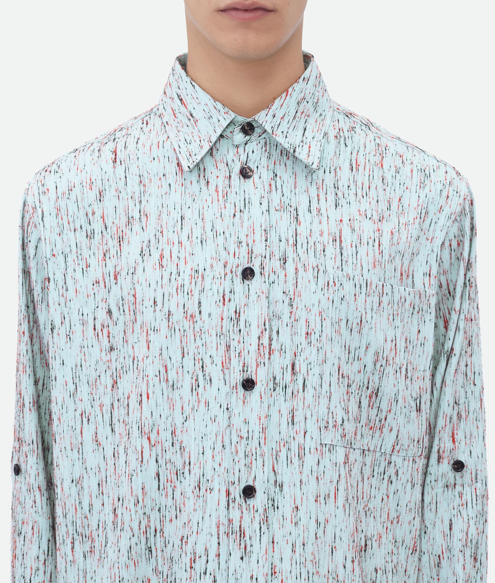 Bottega Veneta o1w1db10825 Textured Viscose Stripe Shirt "BV" Embroidery Size US S / EU 44-46 / 1 - 5 Thumbnail