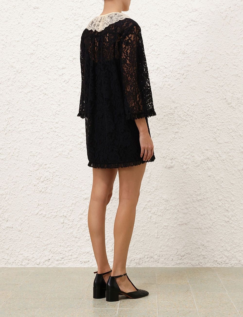 Zimmermann oc11z0825 Eden Lace Frill Mini Dress in Black/Cream Size L / US 10 / IT 46 - 4 Thumbnail